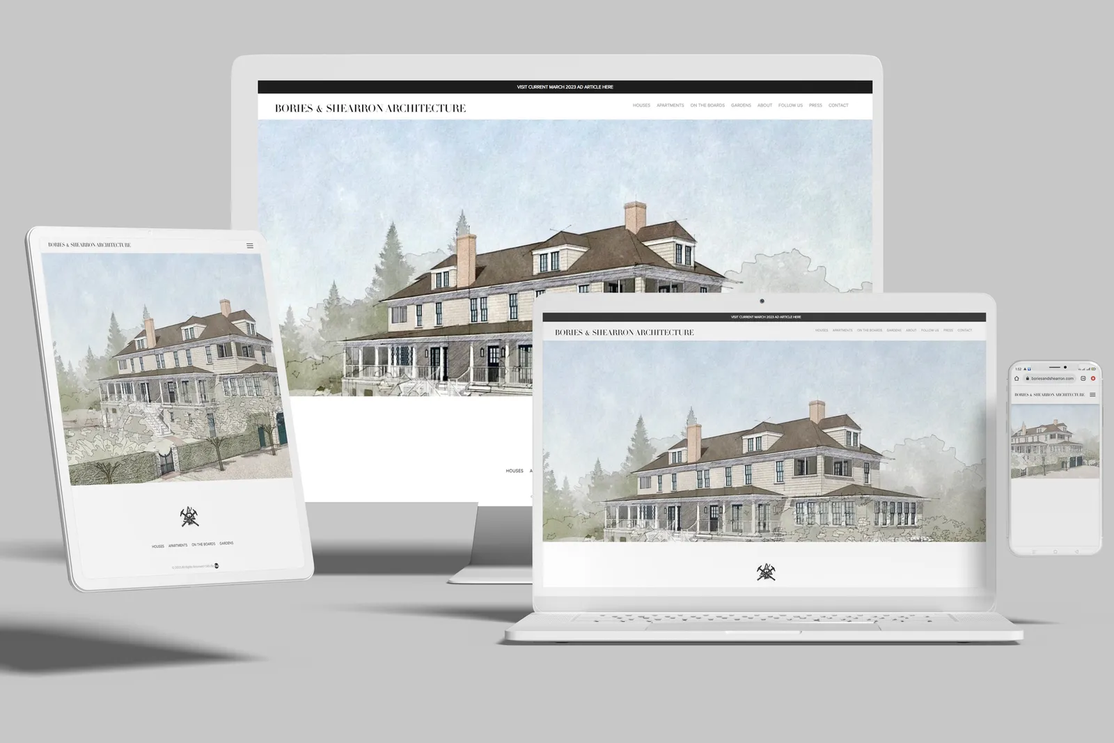 Architecture firm website shown on desktop, laptop, tablet and phone