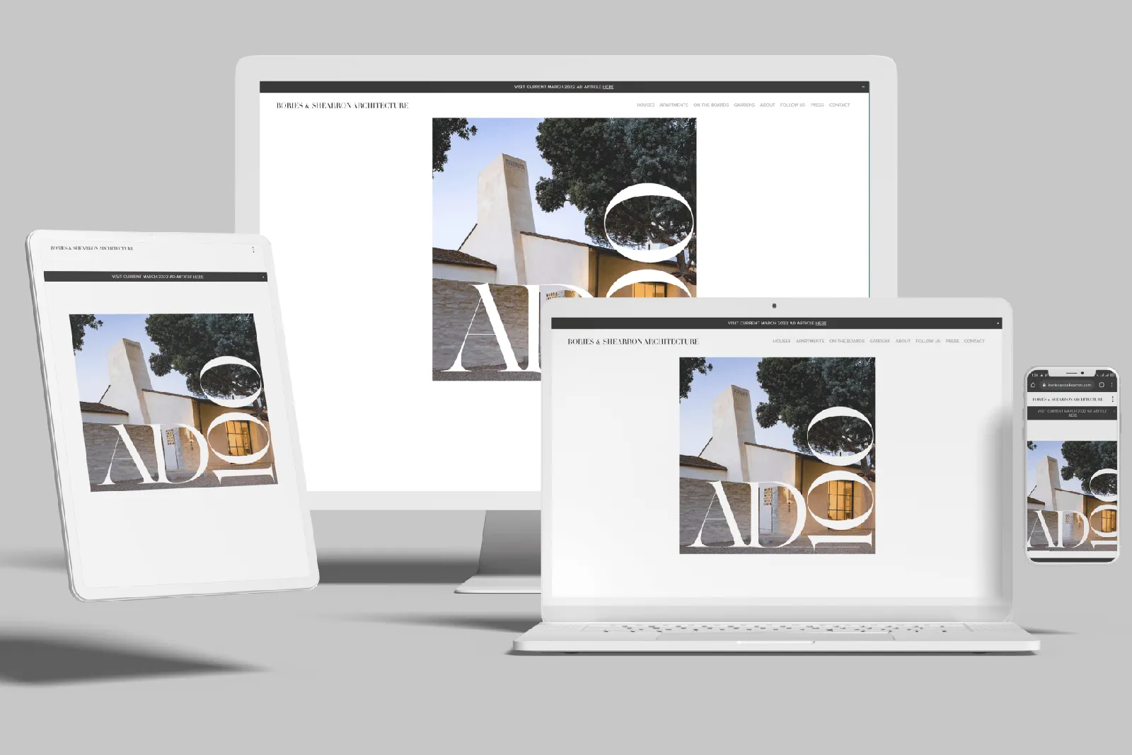 Architecture firm website shown on desktop, laptop, tablet and phone