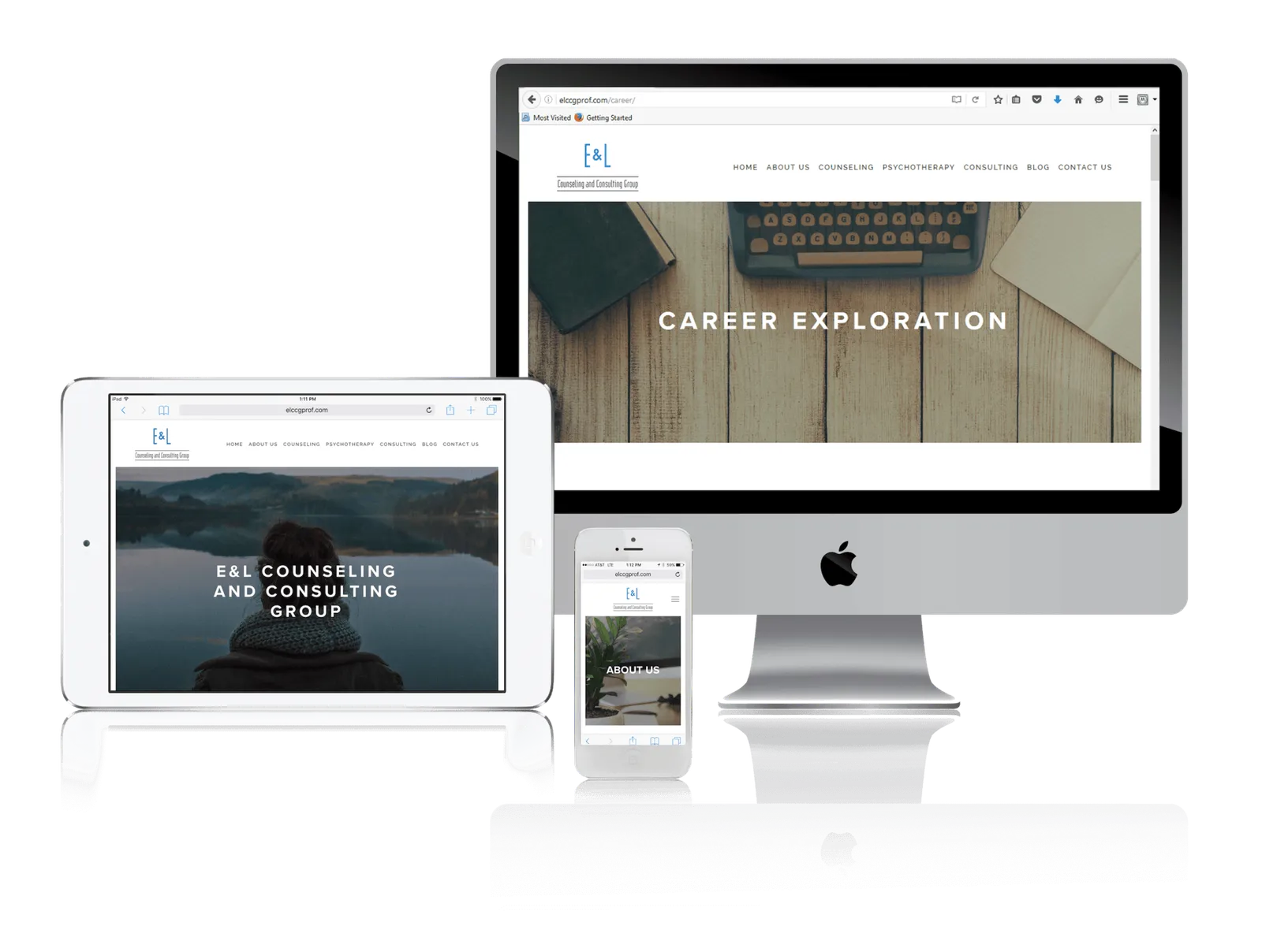 New York City career counseling practice website shown on desktop, laptop, tablet and phone