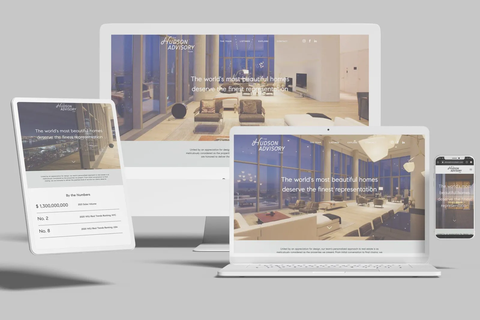 Luxury real estate team website shown on desktop, laptop, tablet and phone