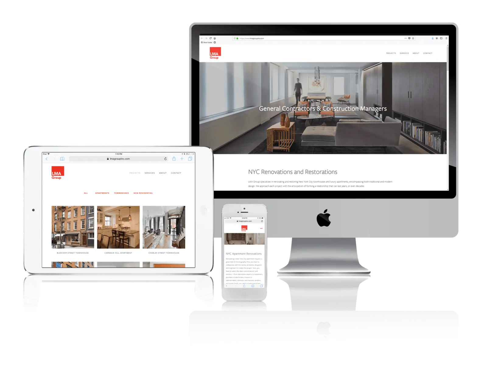 New York City restoration and renovation firm website shown on desktop, laptop, tablet and phone