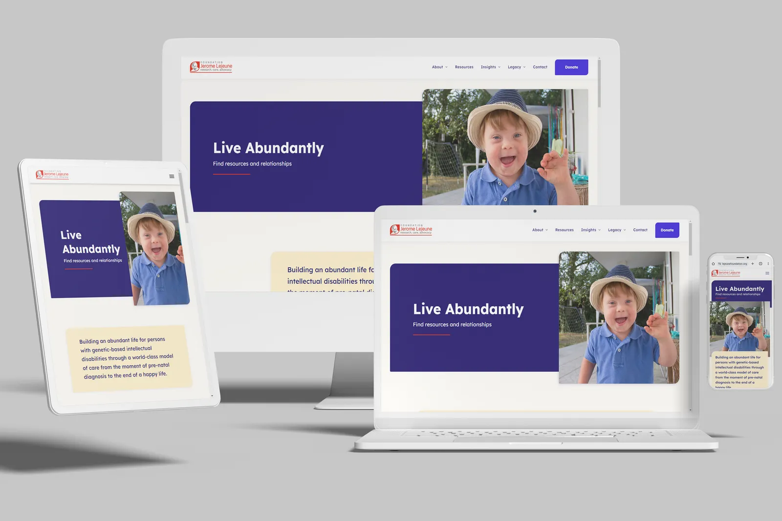 Nonprofit website shown on desktop, laptop, tablet and phone