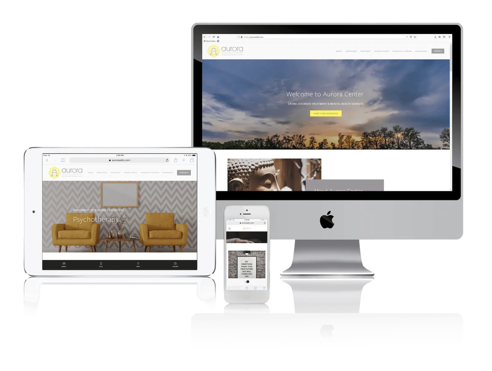 Eating disorder treatment center website shown on desktop, laptop, tablet and phone