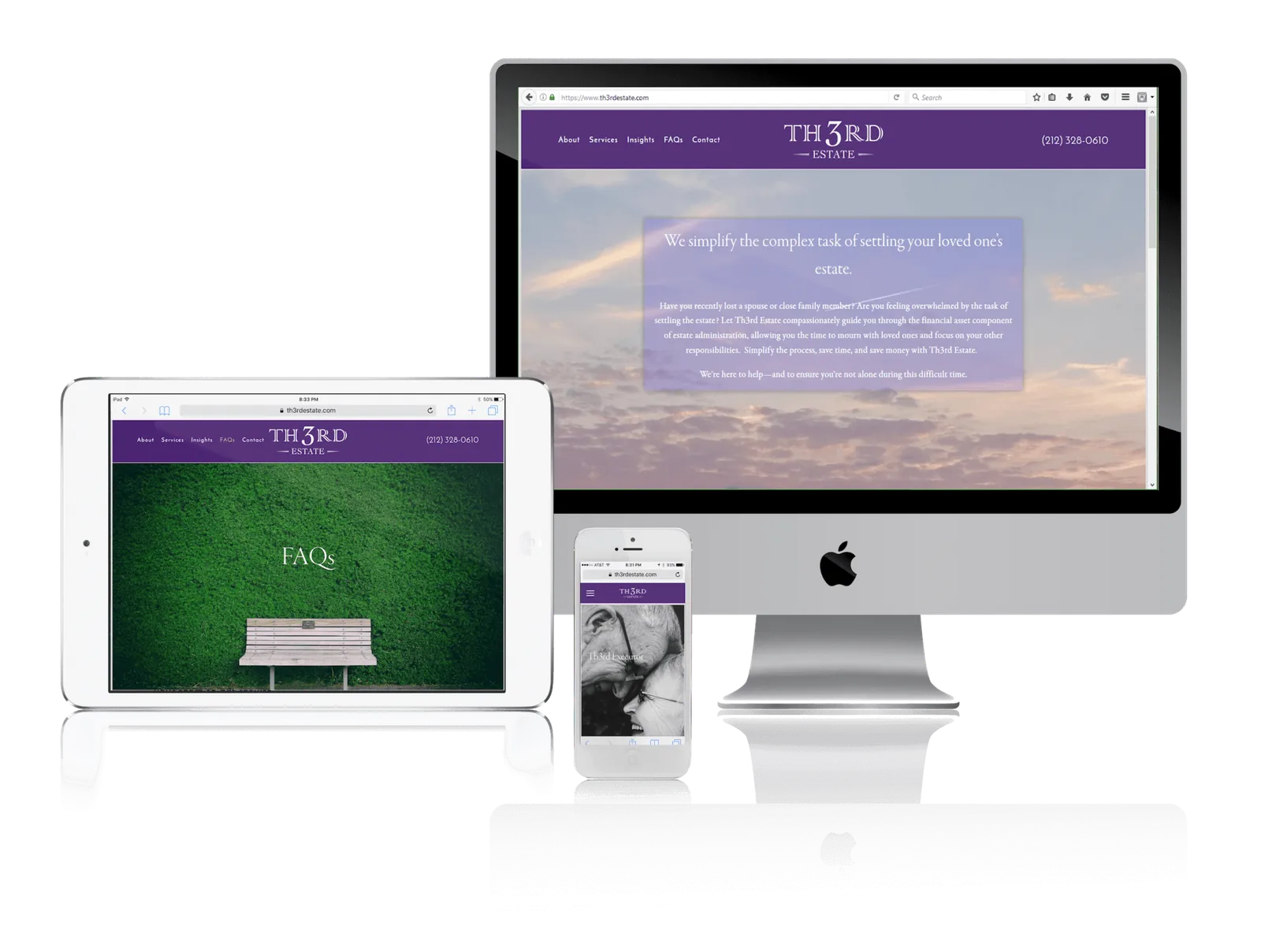 Estate planning practice website shown on desktop, laptop, tablet and phone