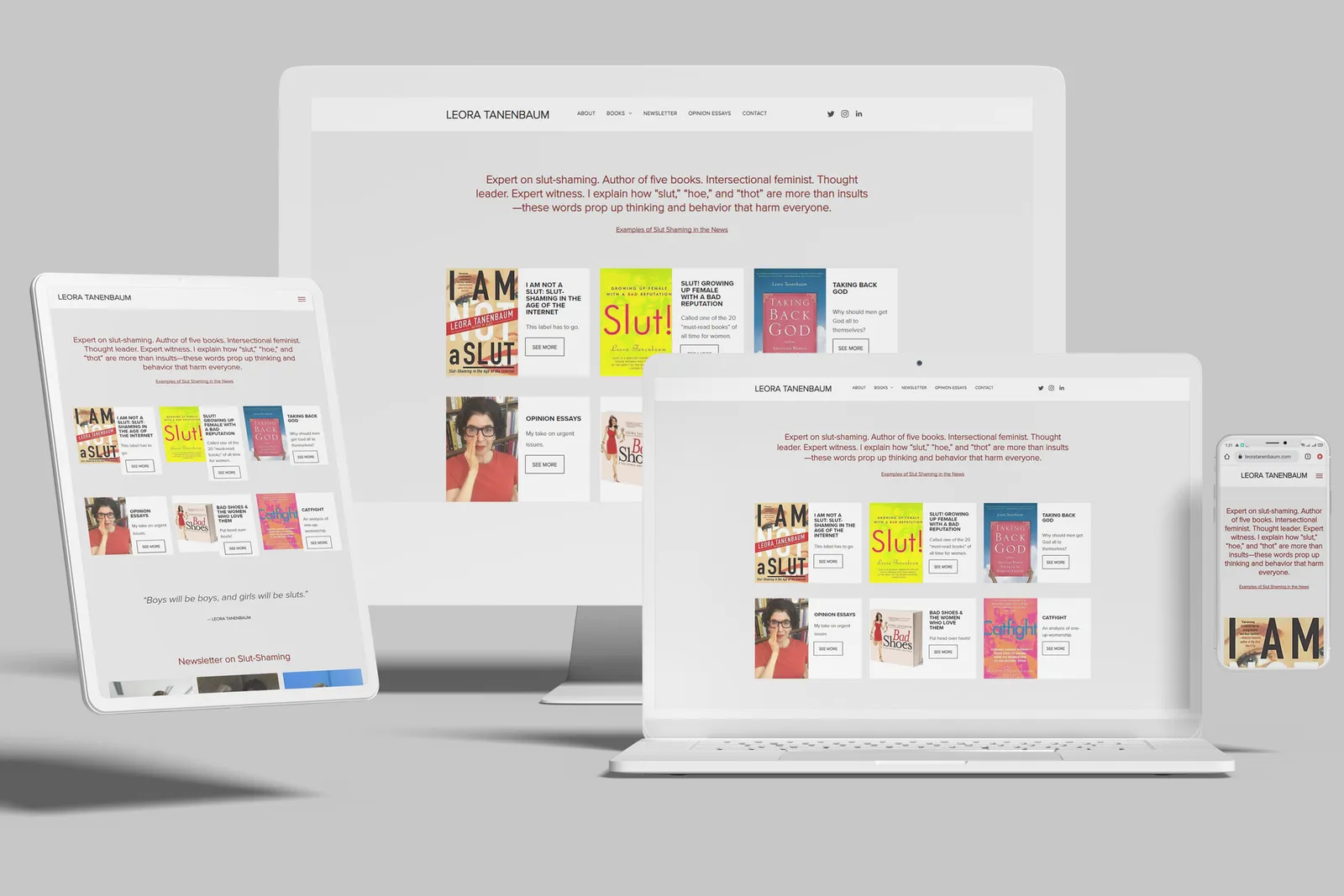 Author website shown on desktop, laptop, tablet and phone