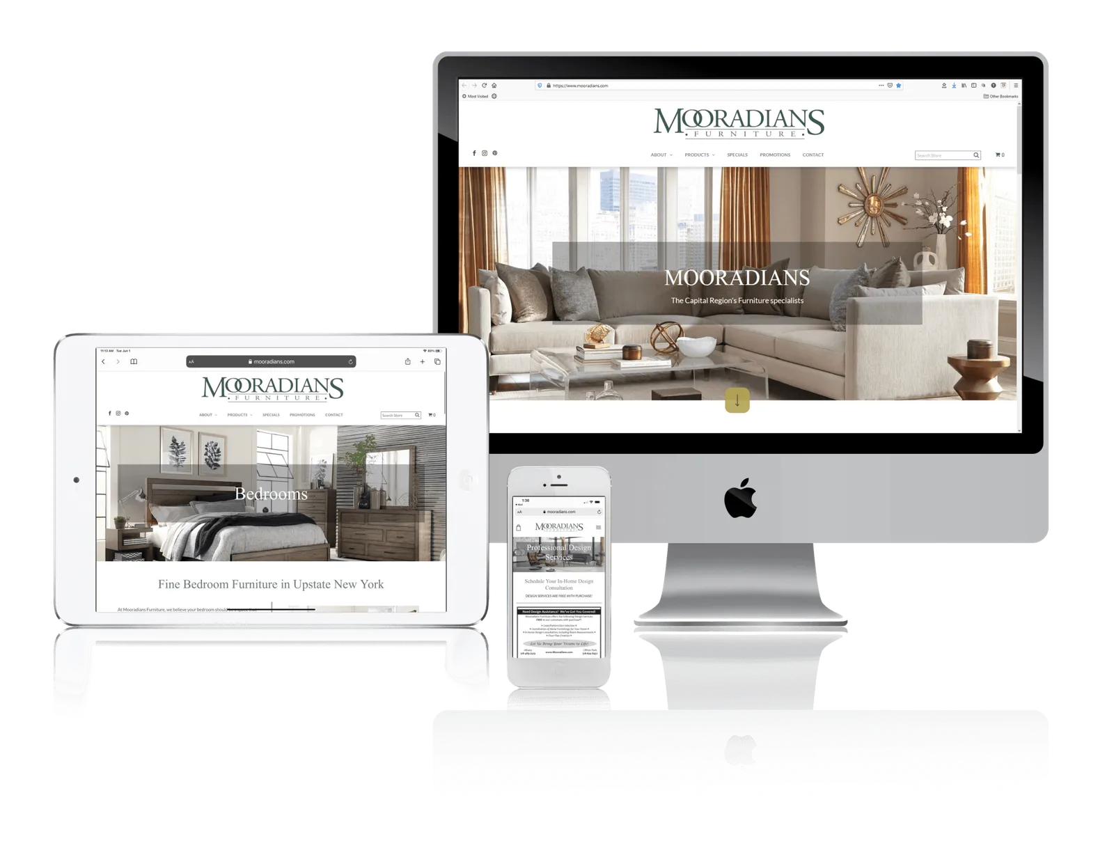 Furniture store website shown on desktop, laptop, tablet and phone