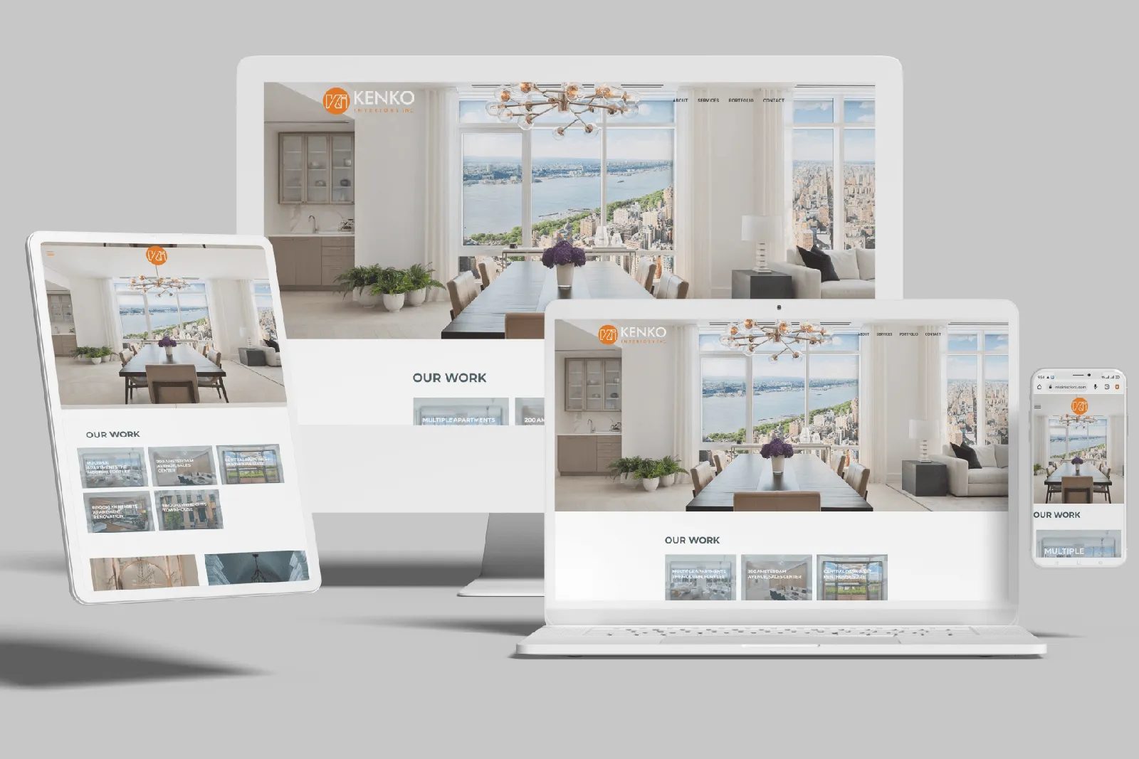 General contractor website shown on desktop, laptop, tablet and phone