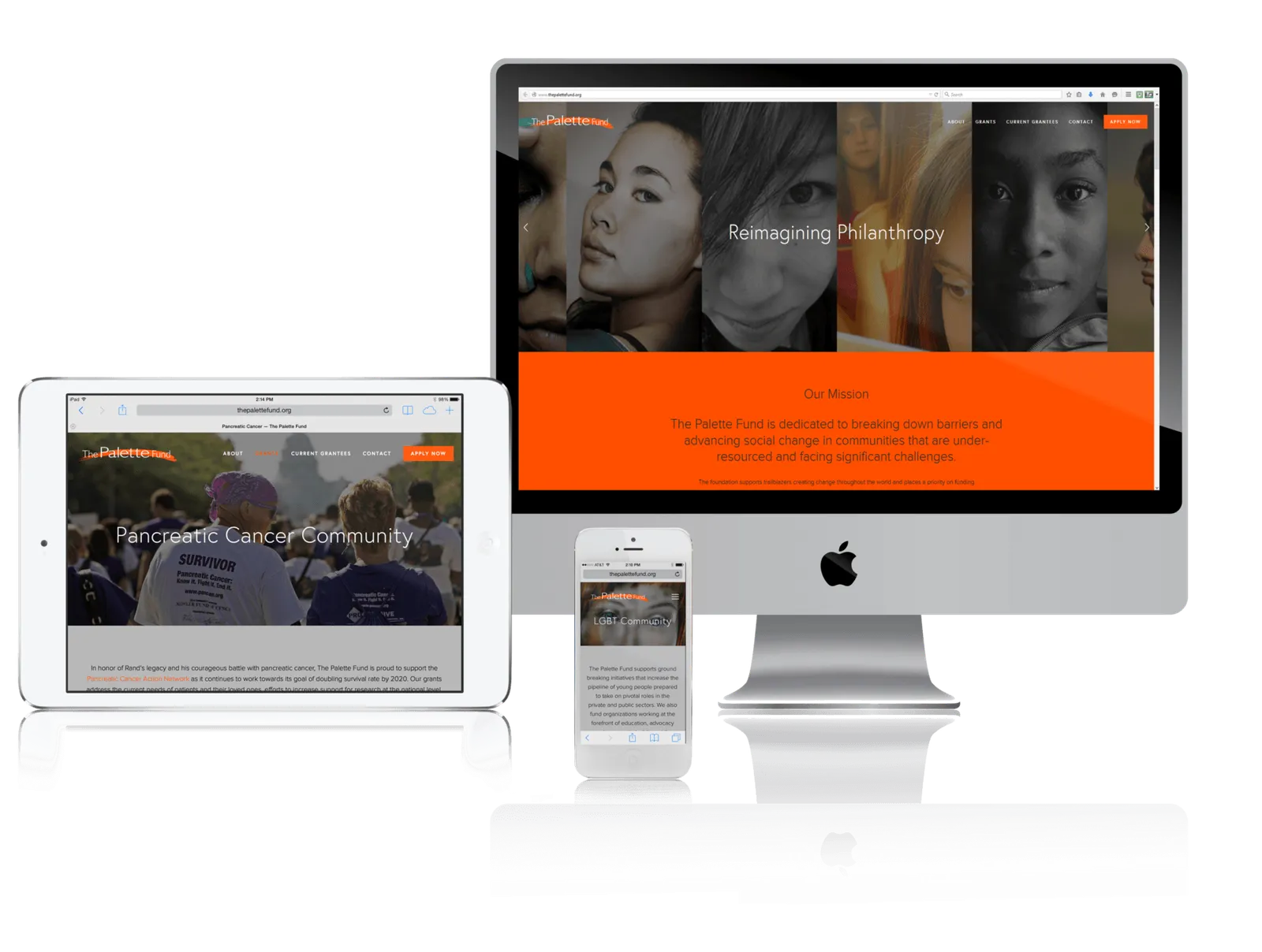 Grant-making foundation website shown on desktop, laptop, tablet and phone