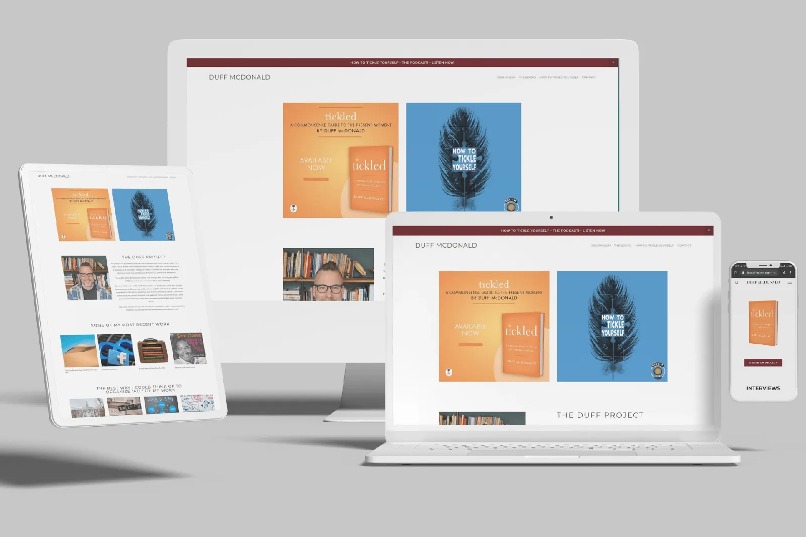 Author website shown on desktop, laptop, tablet and phone