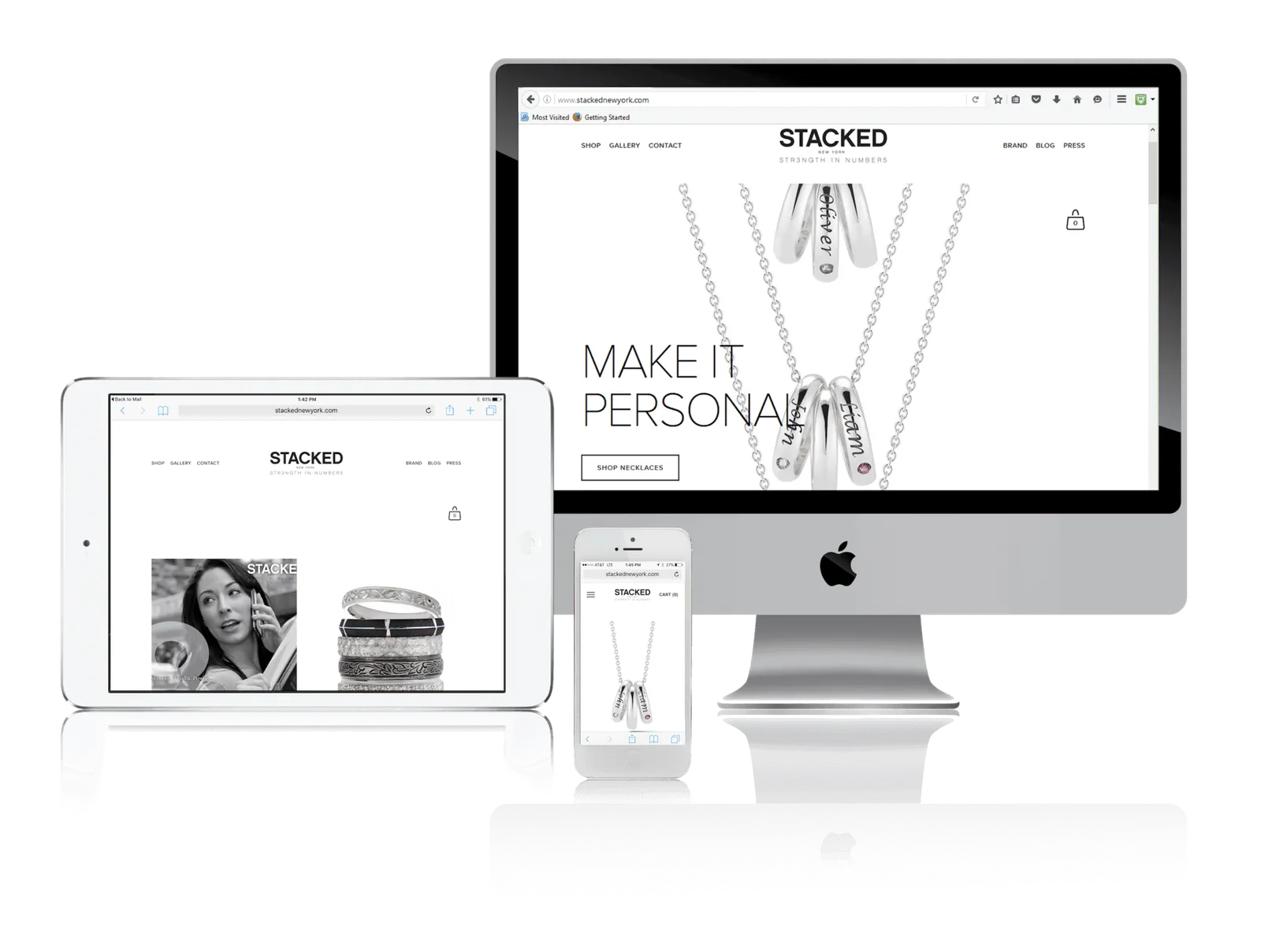 New York luxury jewelry website shown on desktop, laptop, tablet and phone