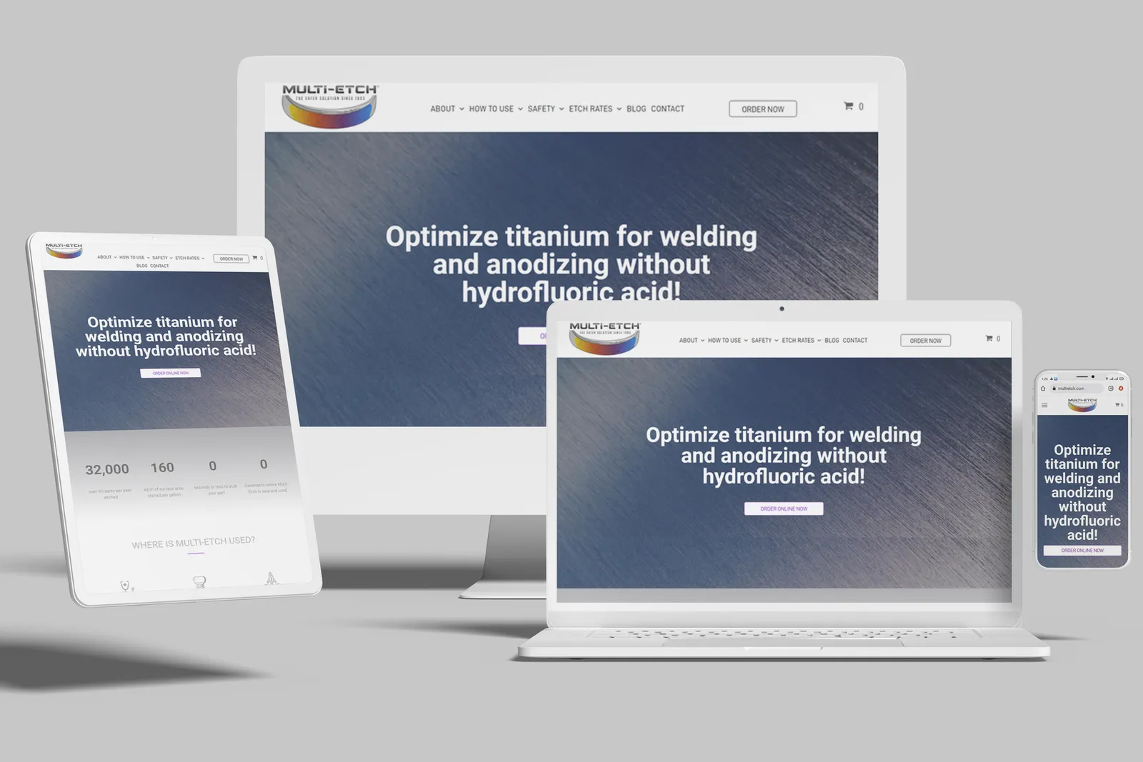 Manufacturer website shown on desktop, laptop, tablet and phone