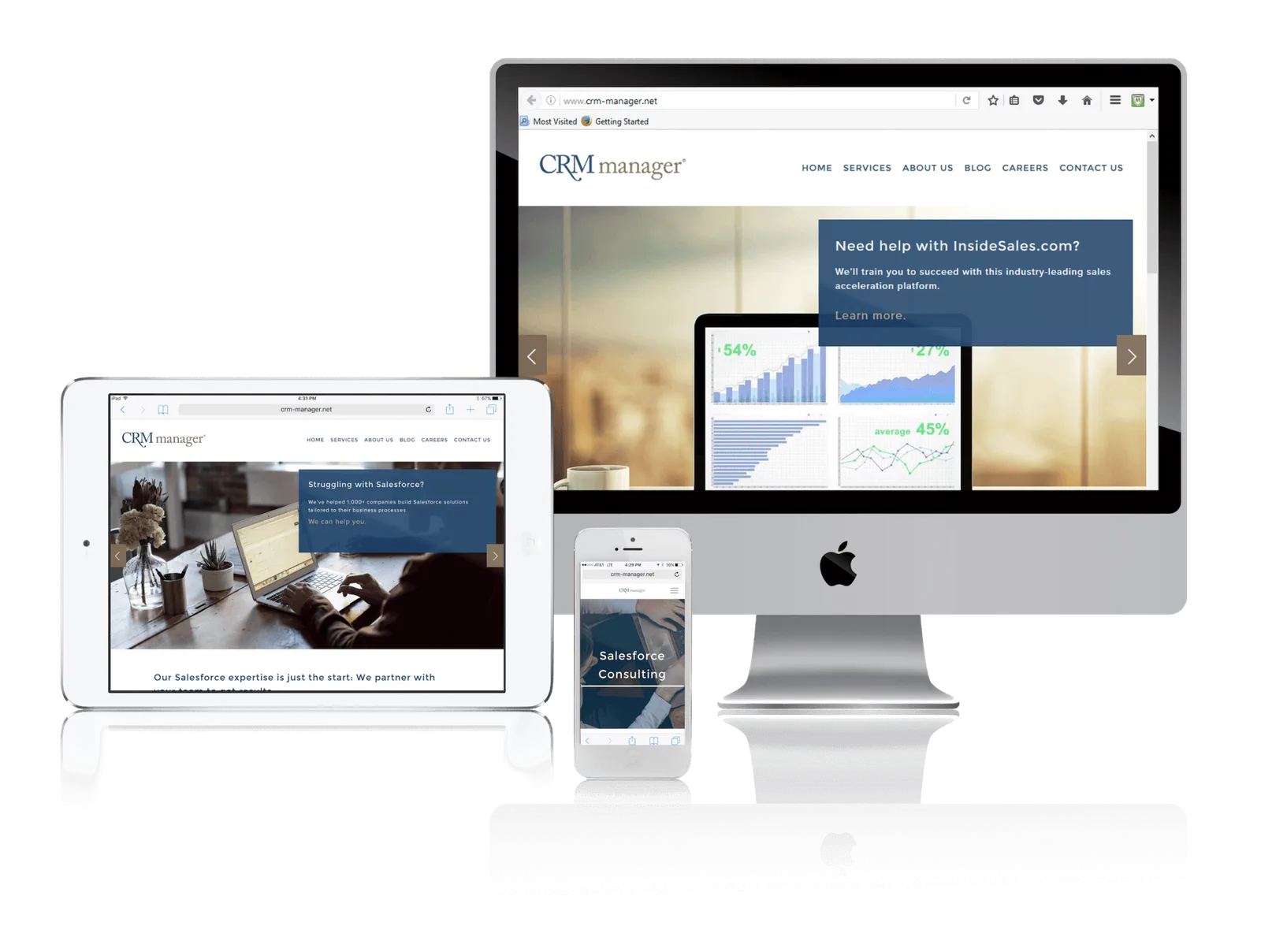 Salesforce consulting firm website shown on desktop, laptop, tablet and phone