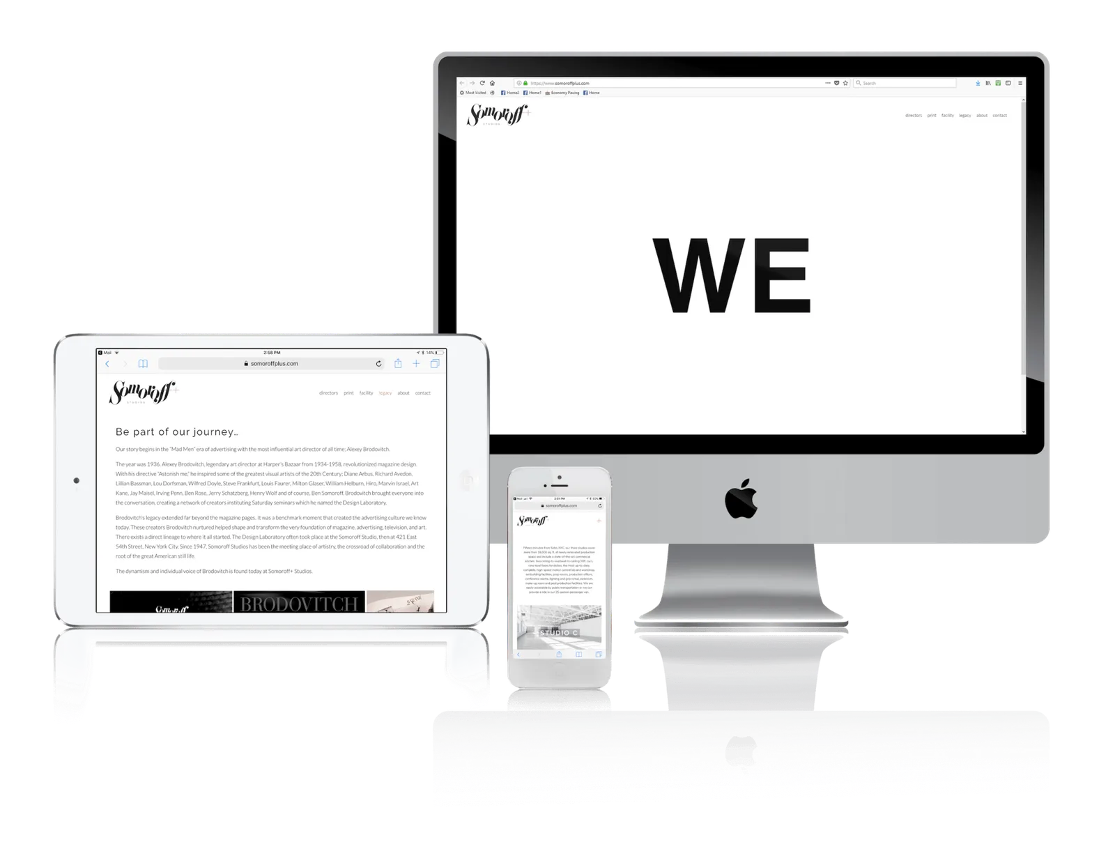 Production studio website shown on desktop, laptop, tablet and phone