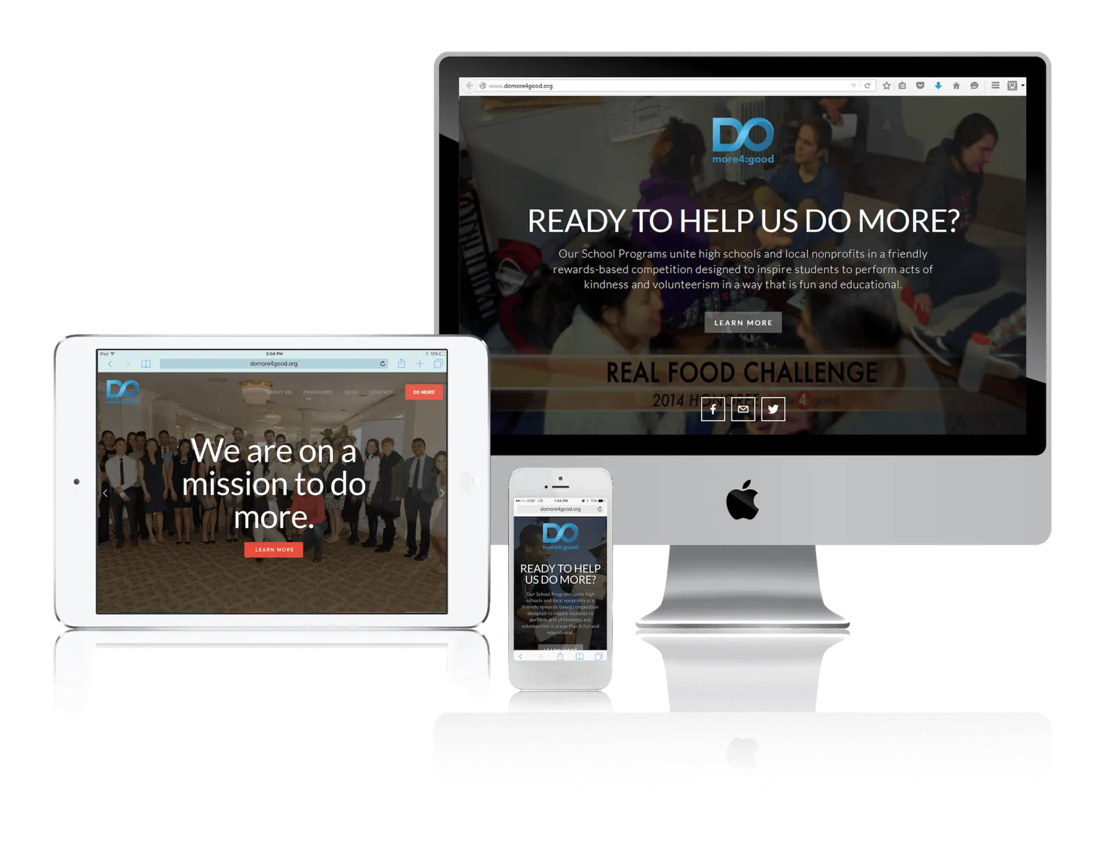 Youth service nonprofit website shown on desktop, laptop, tablet and phone