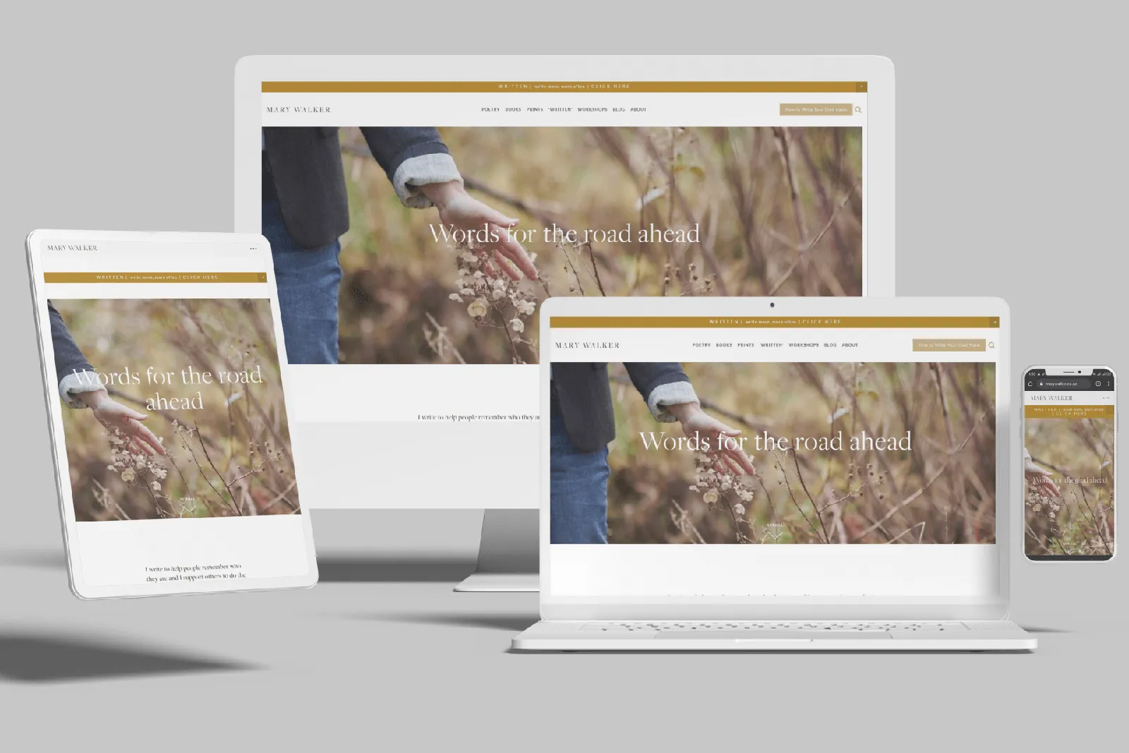 Poet website shown on desktop, laptop, tablet and phone