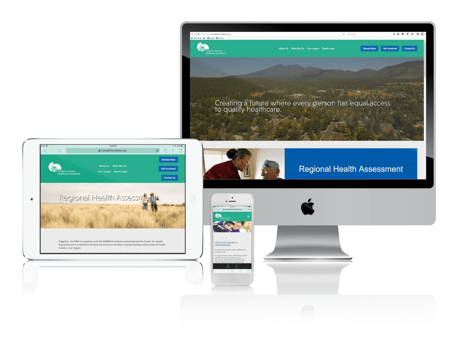 Healthcare foundation website shown on desktop, tablet and phone