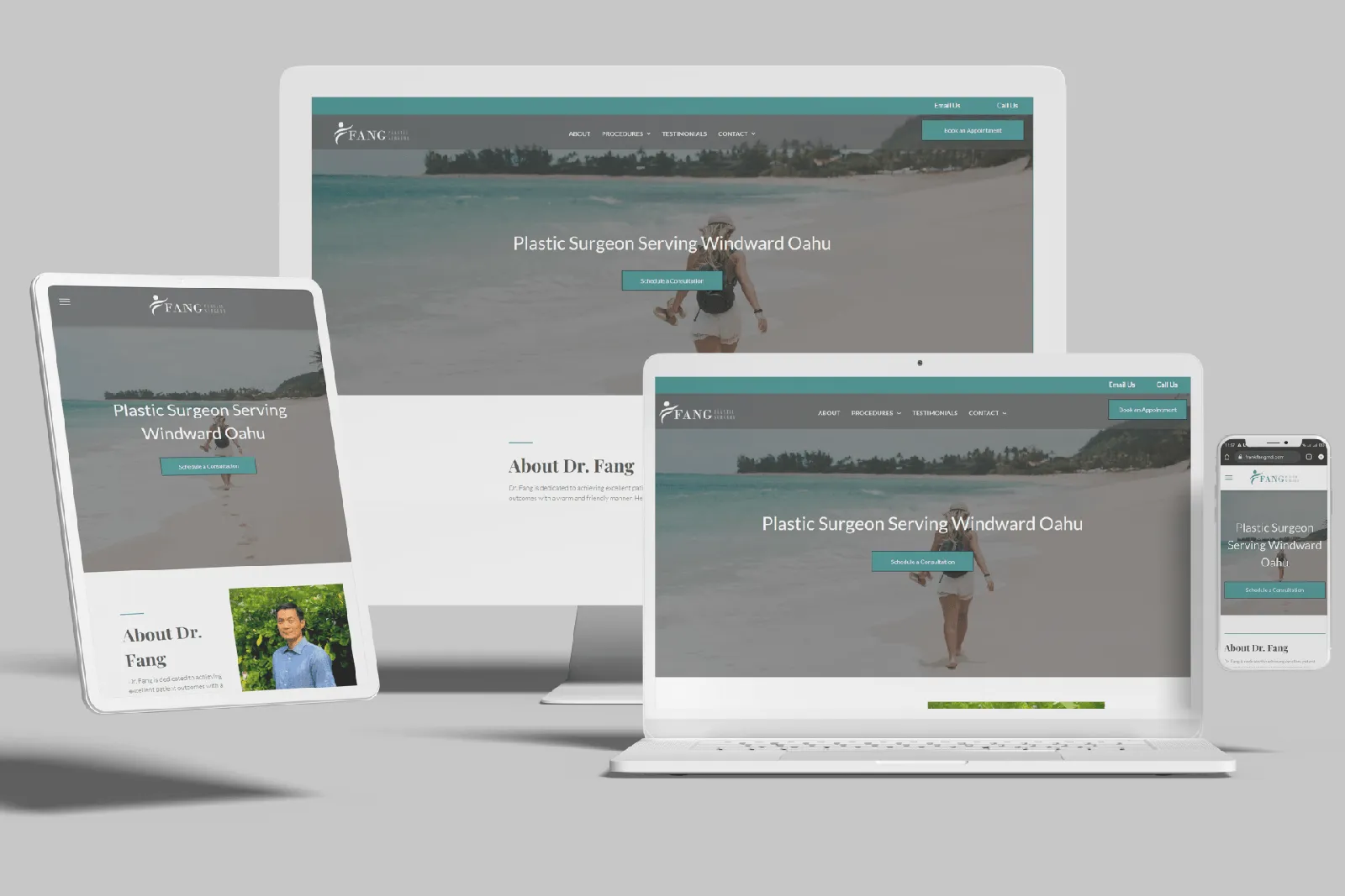 Plastic surgeon website shown on desktop, laptop, tablet and phone