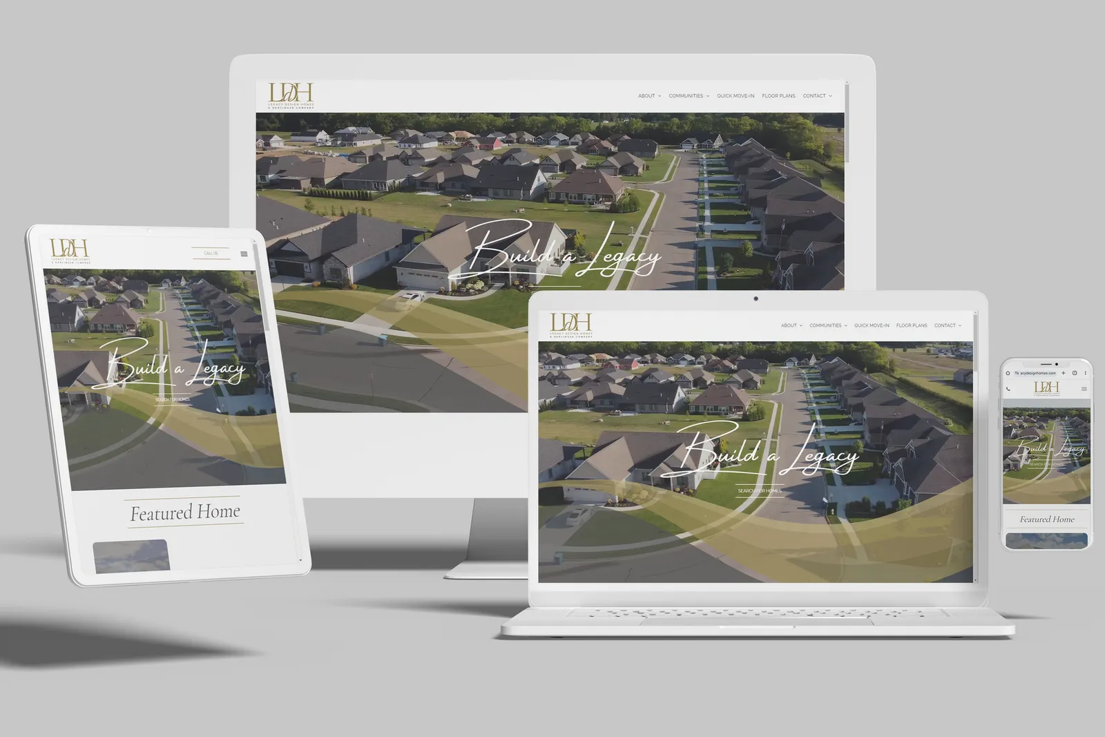 Home builder website shown on desktop, laptop, tablet and phone