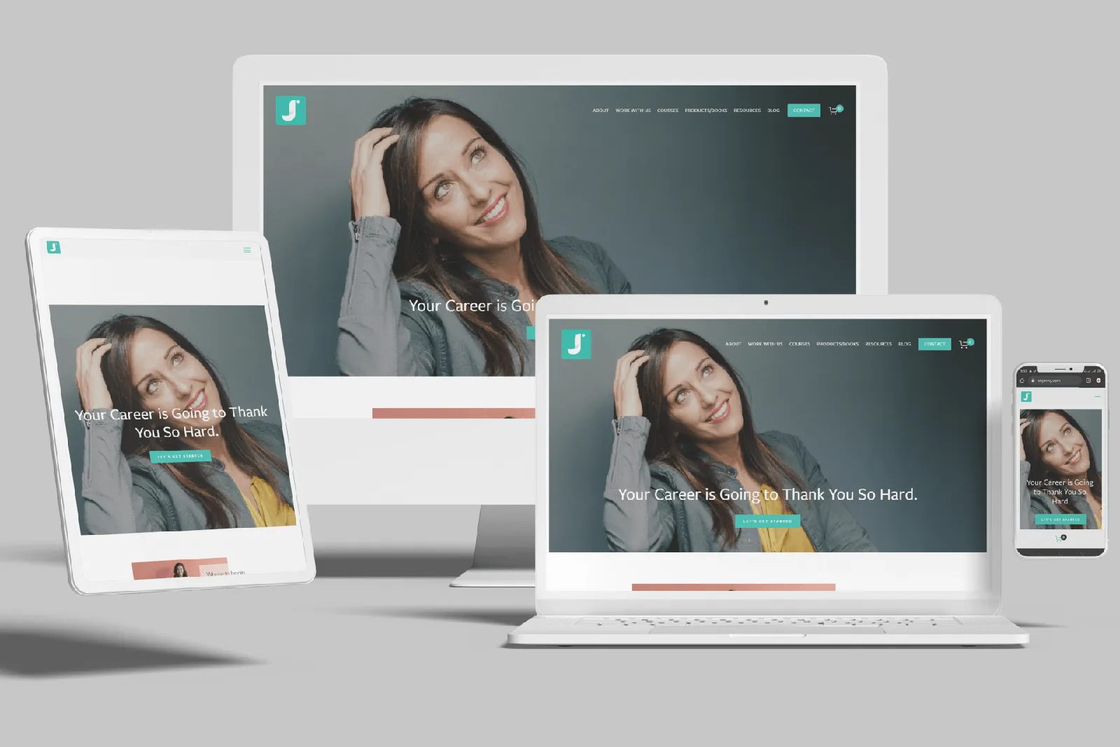 Oregon career coaching website shown on desktop, laptop, tablet and phone