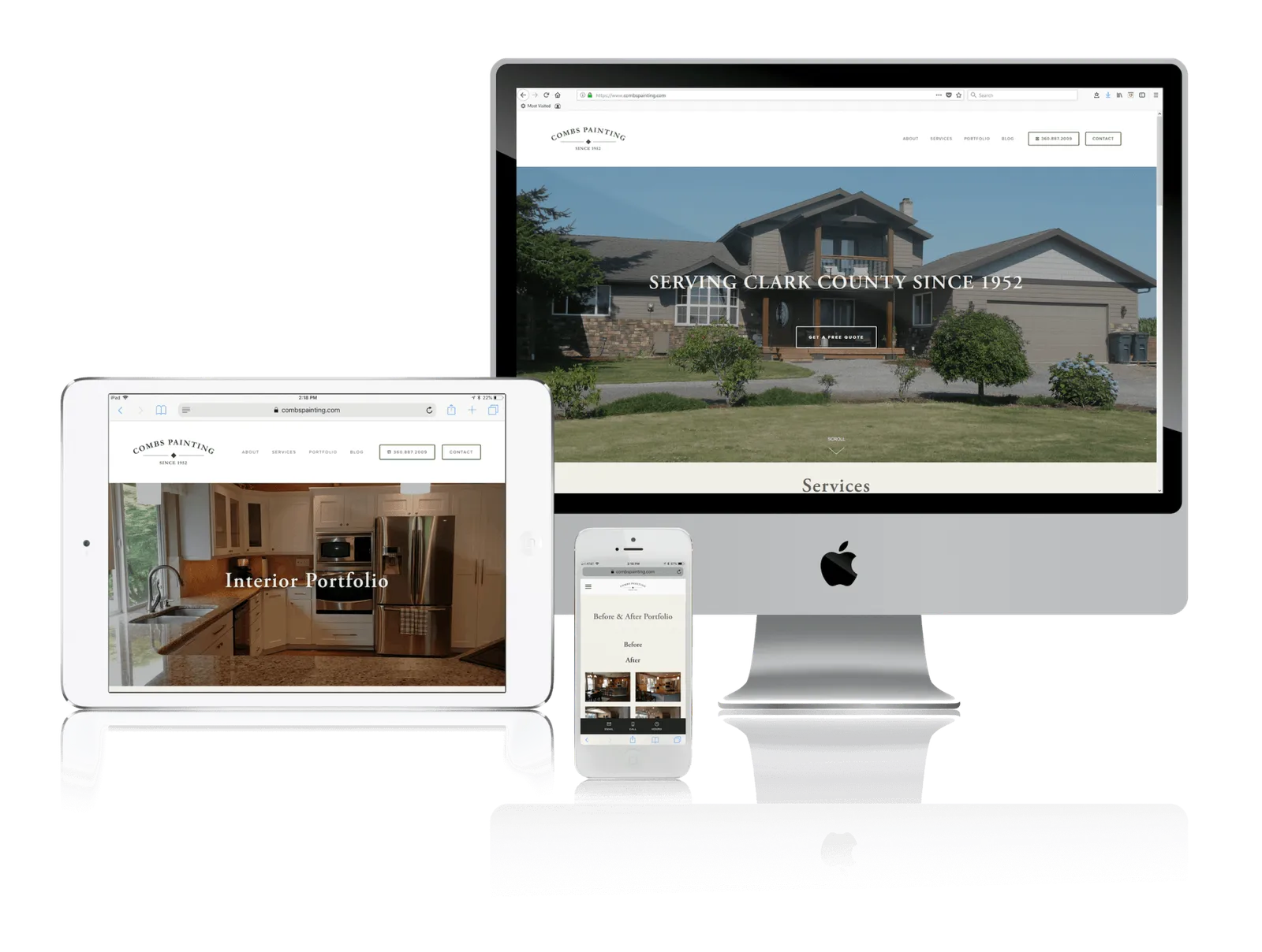 Oregon house painting company website shown on desktop, laptop, tablet and phone