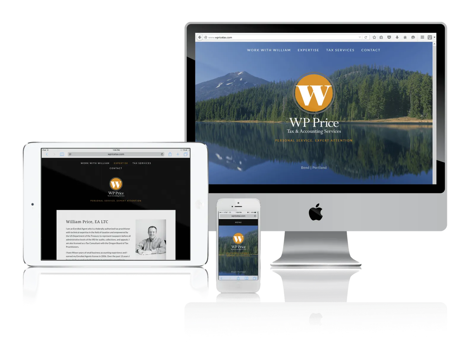 Tax and accounting service website shown on desktop, laptop, tablet and phone