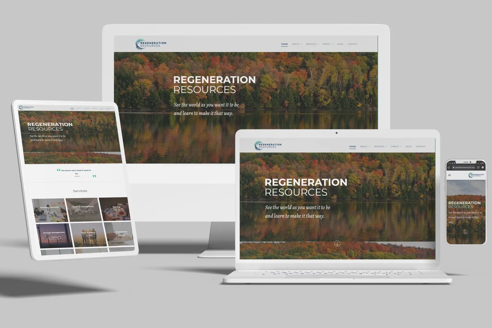 Consultant website shown on desktop, laptop, tablet and phone