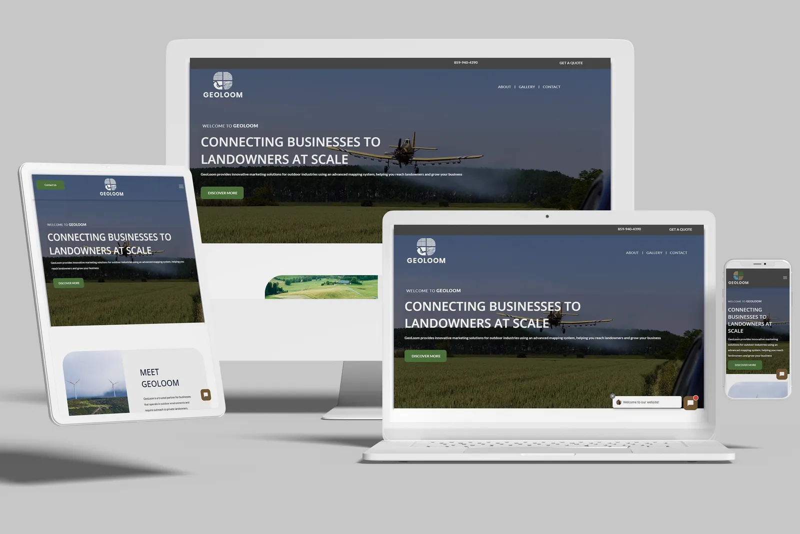 Marketing firm website shown on desktop, laptop, tablet and phone