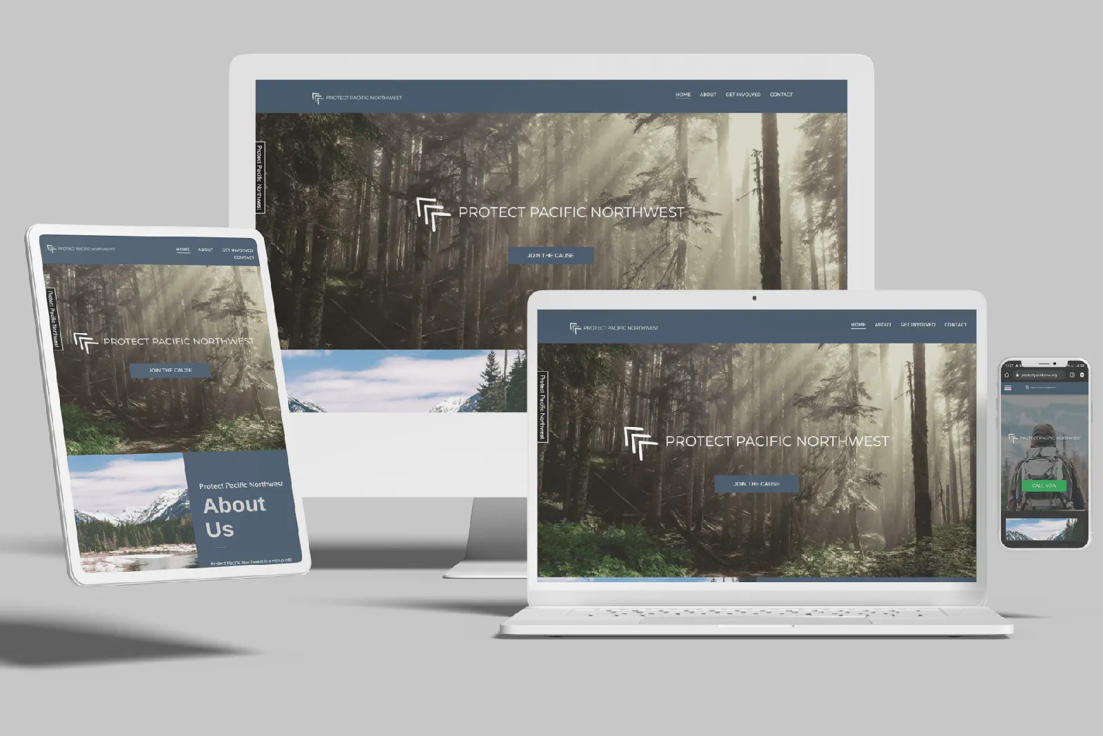Advocacy nonprofit website shown on desktop, laptop, tablet and phone