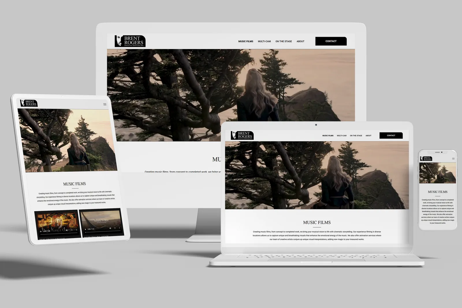 Music producer website shown on desktop, laptop, tablet and phone