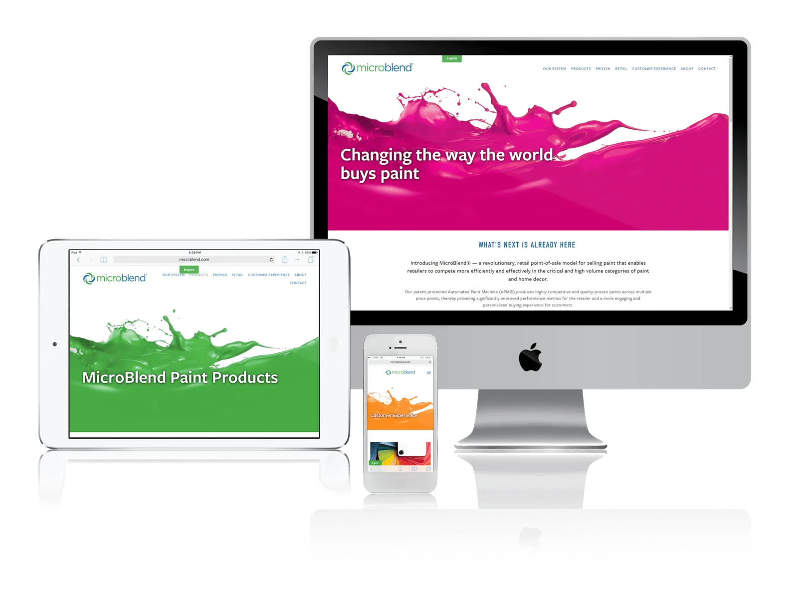 Paint retail solution website shown on desktop, laptop, tablet and phone