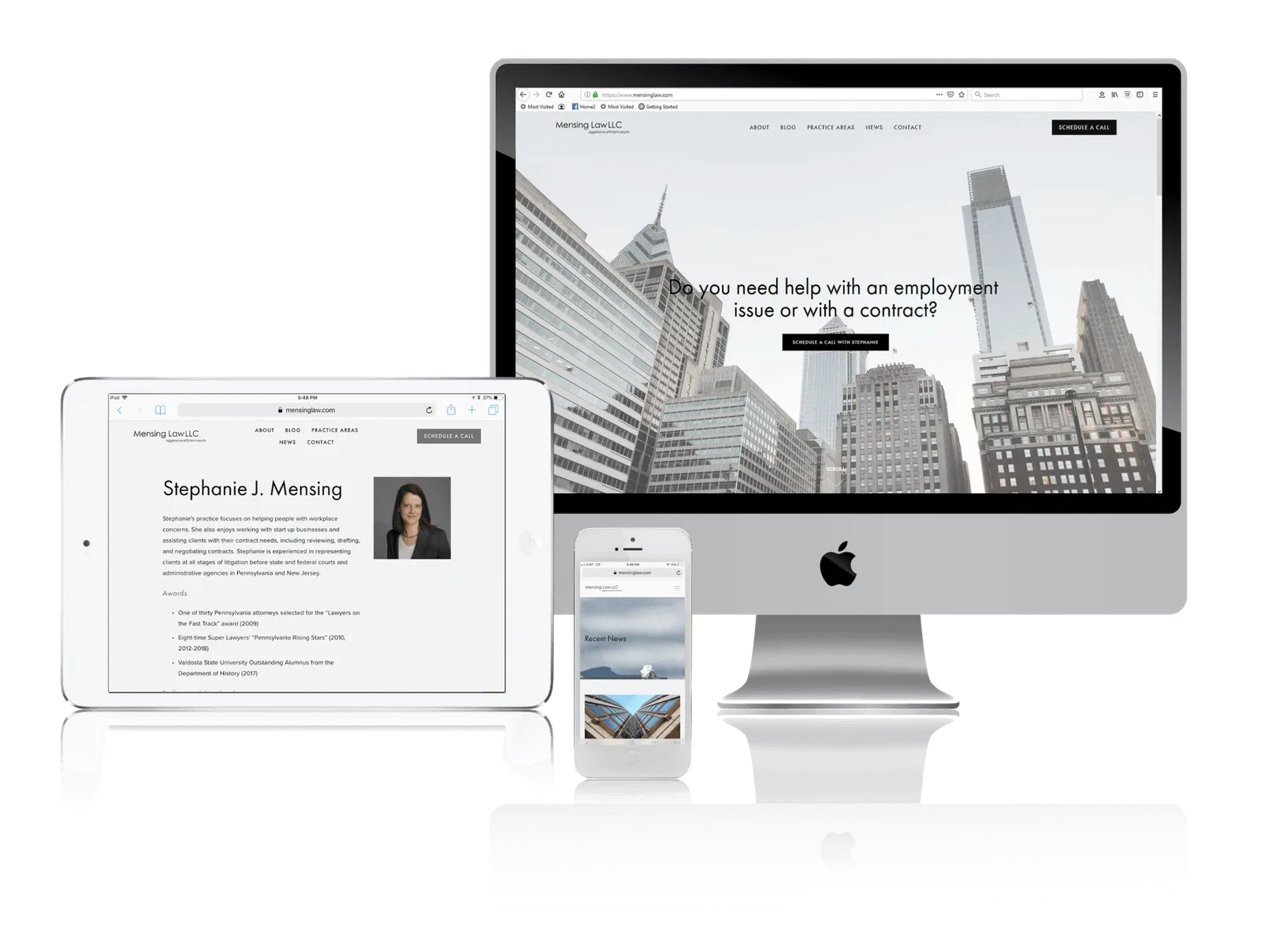 Philadelphia employment law website shown on desktop, laptop, tablet and phone