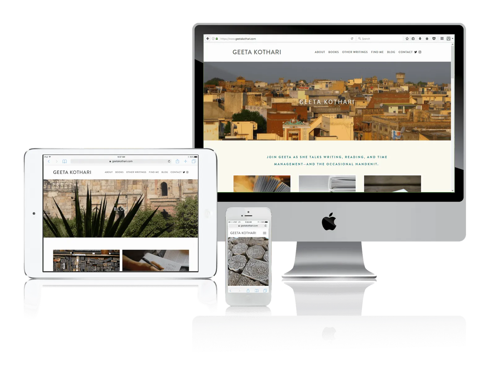 Author website shown on desktop, laptop, tablet and phone