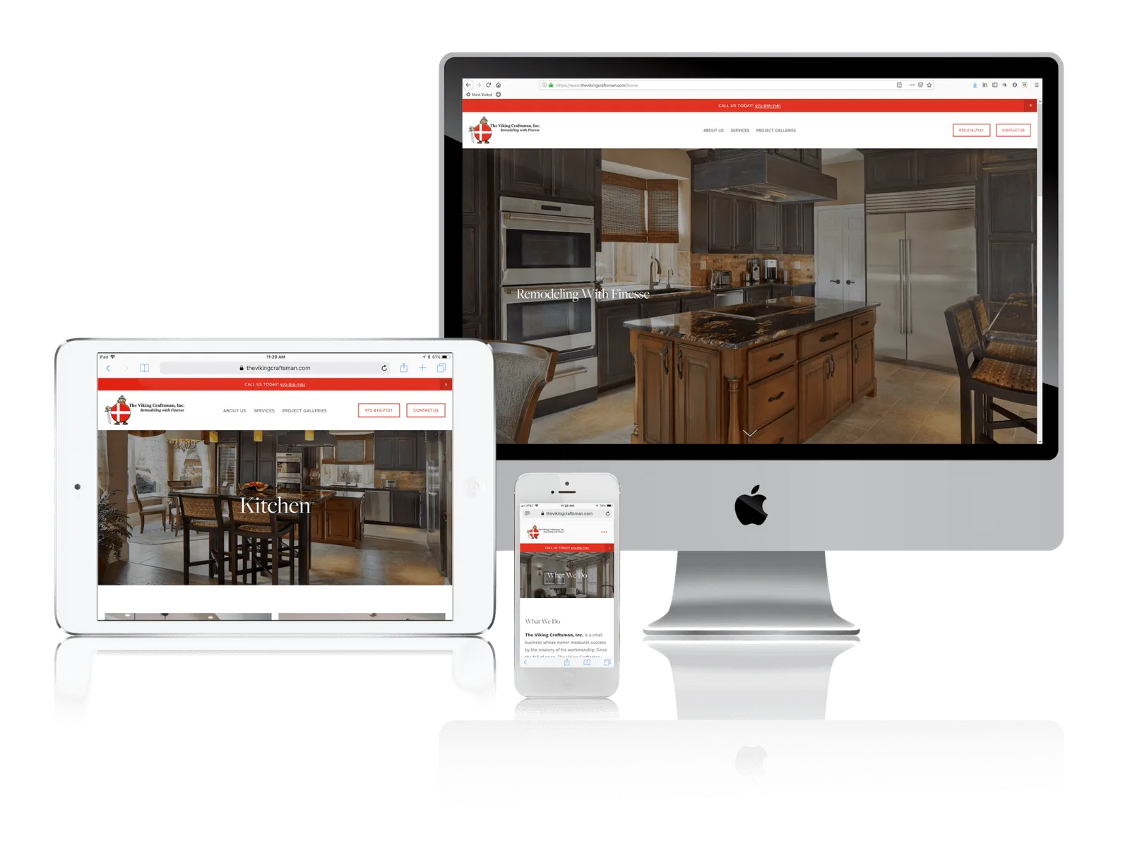 High-end home remodeler website shown on desktop, laptop, tablet and phone