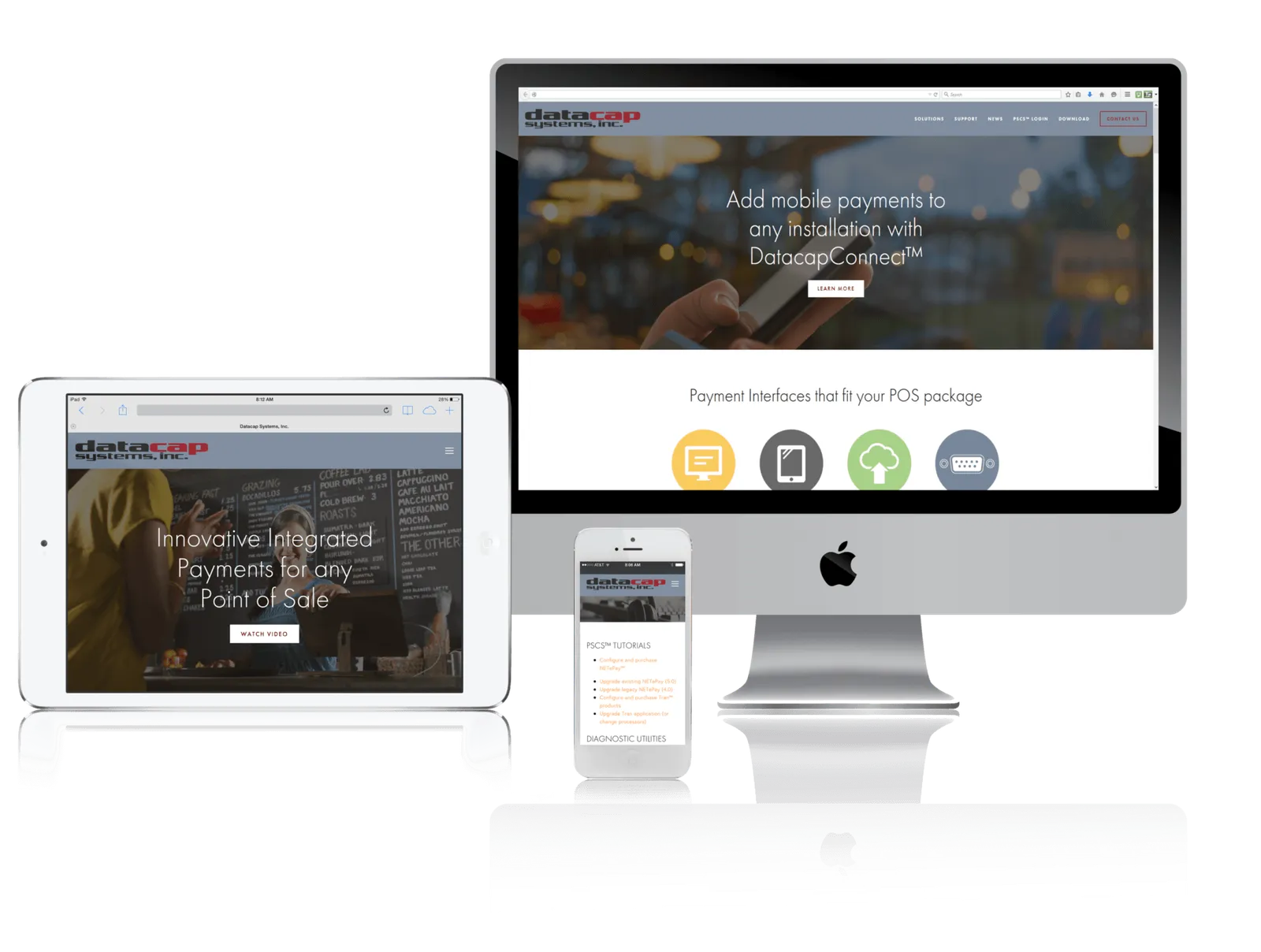 Payment integration provider website shown on desktop, laptop, tablet and phone