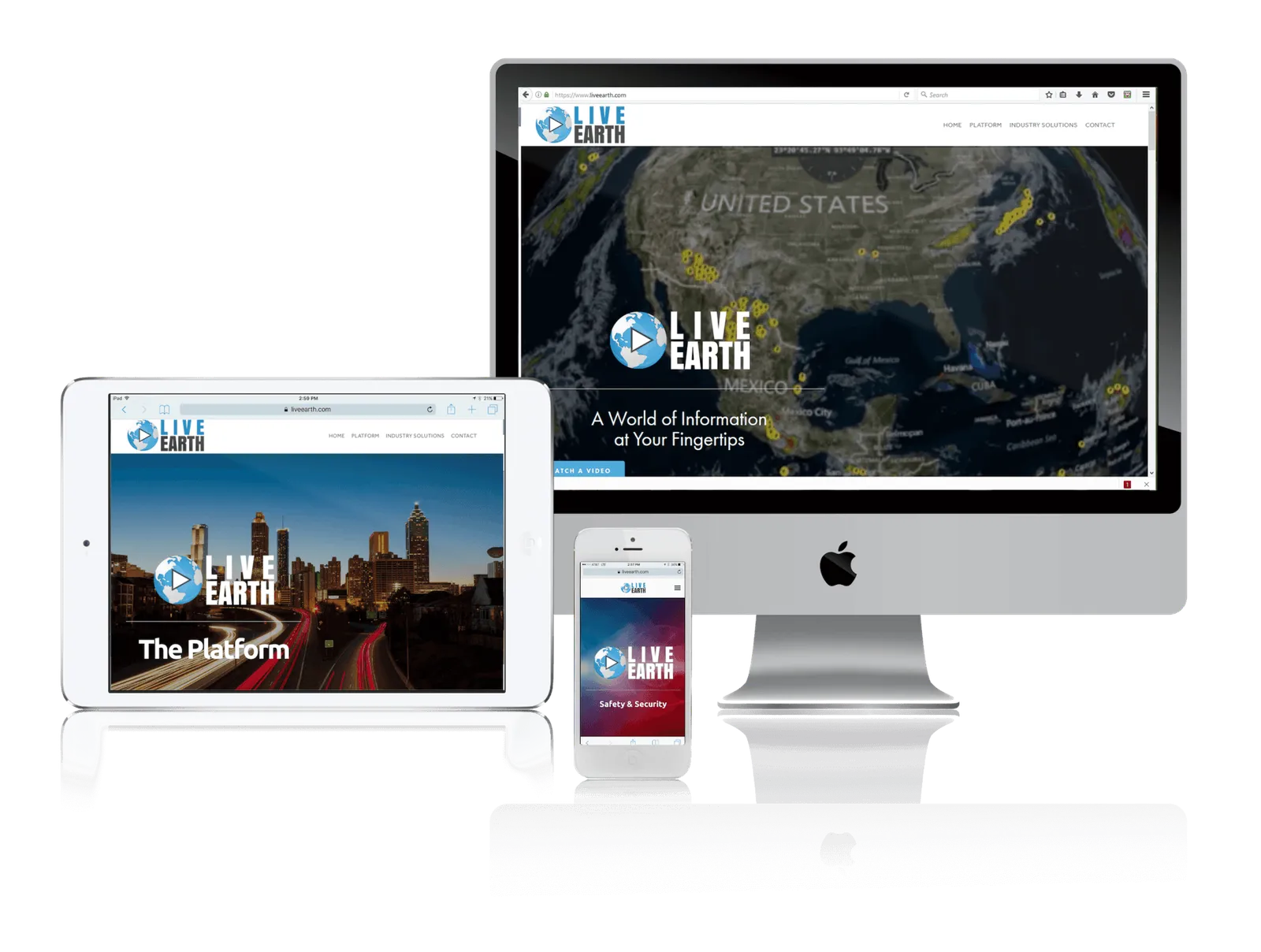 Mapping software website shown on desktop, laptop, tablet and phone