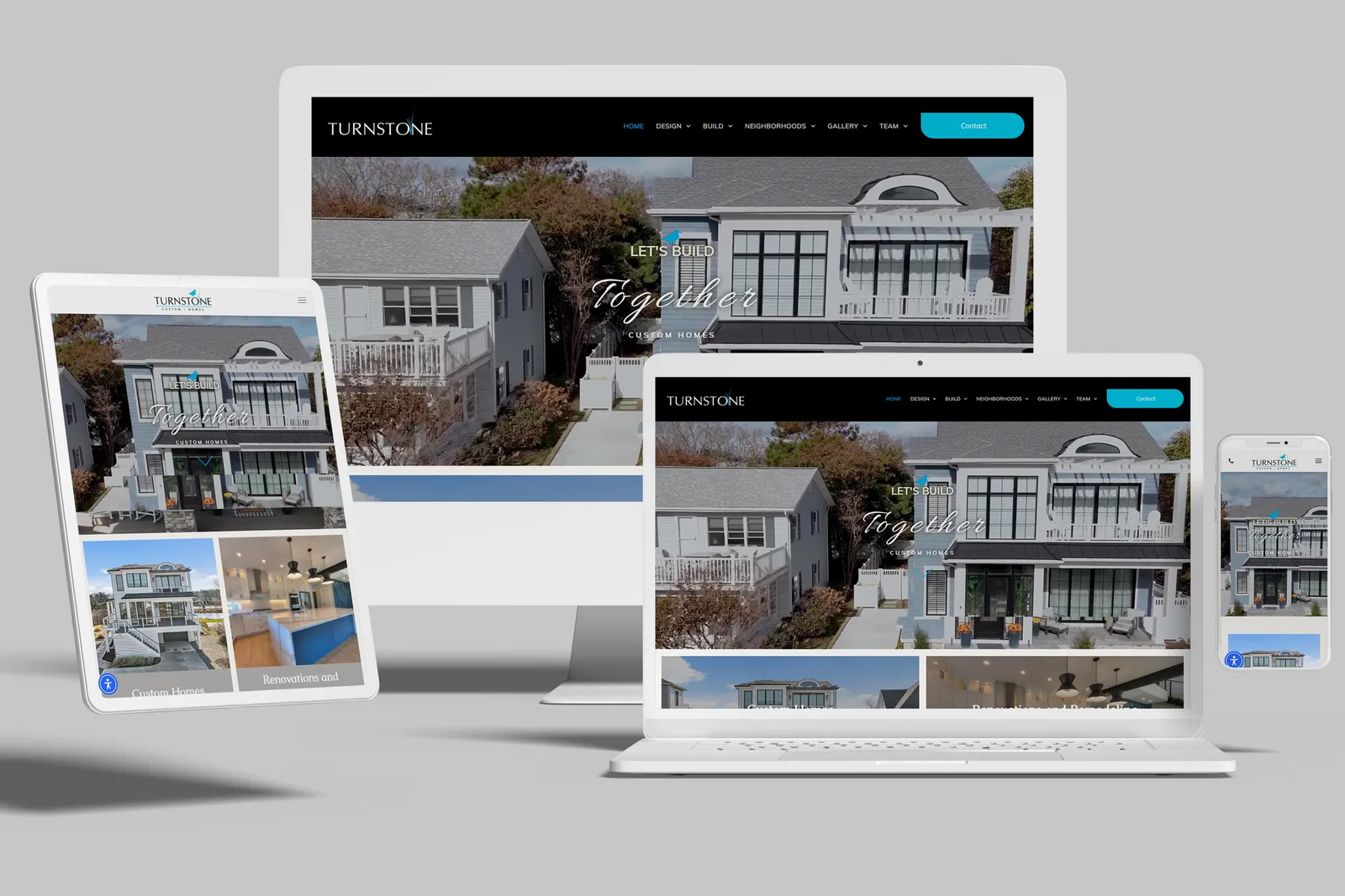 Design-build firm website shown on desktop, laptop, tablet and phone