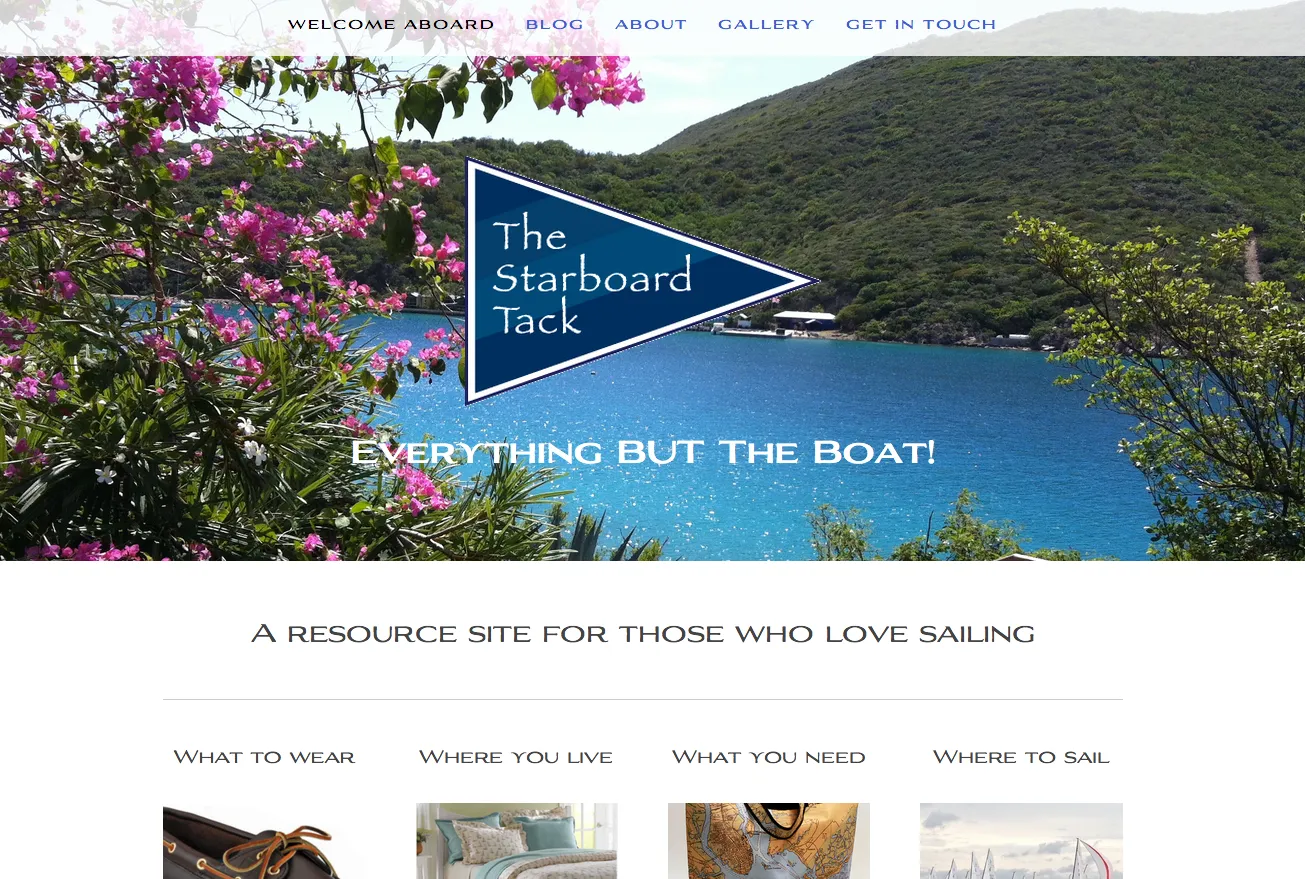 Sailing blog website shown on desktop, laptop, tablet and phone