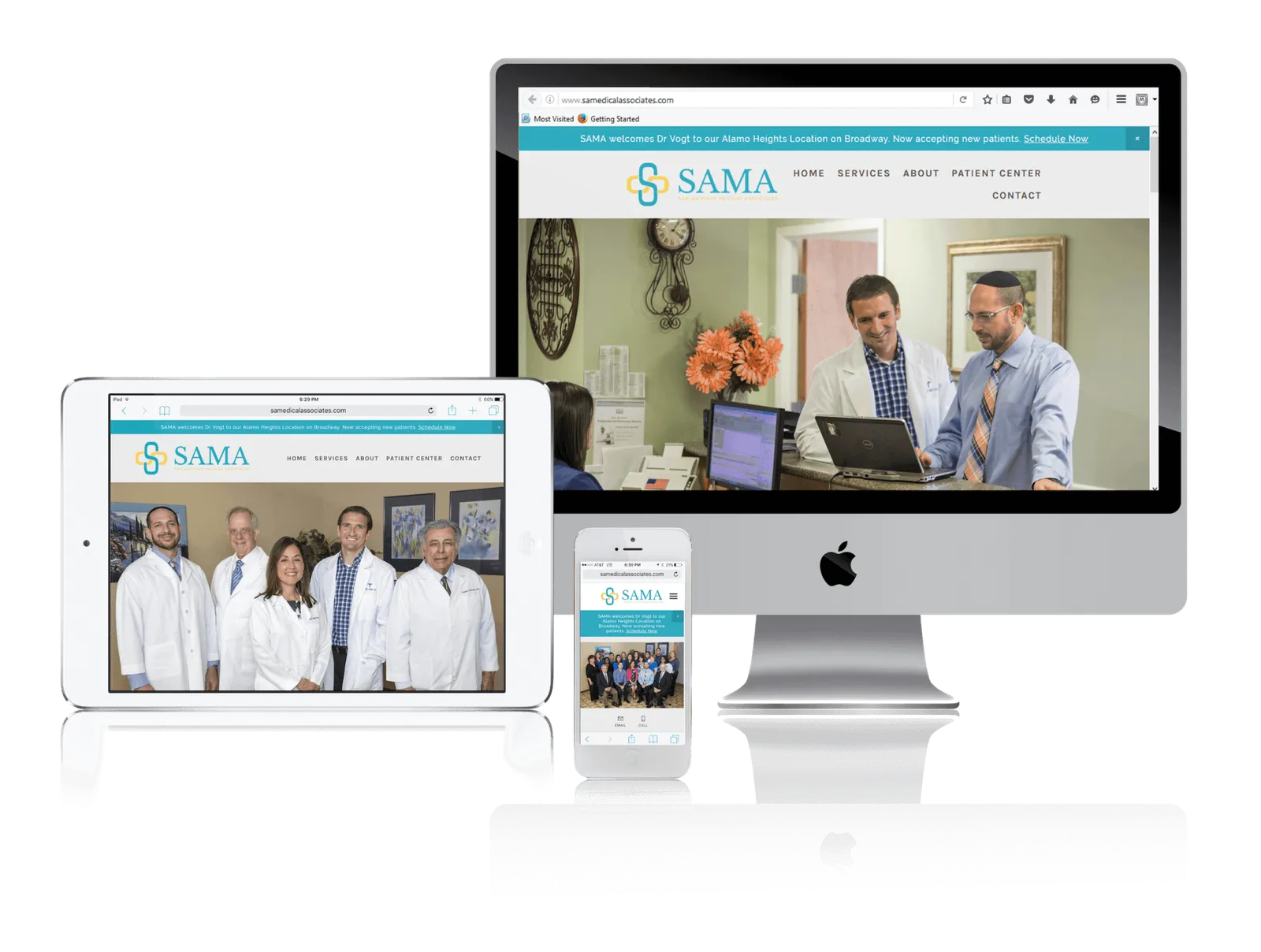 San Antonio medical group website shown on desktop, laptop, tablet and phone