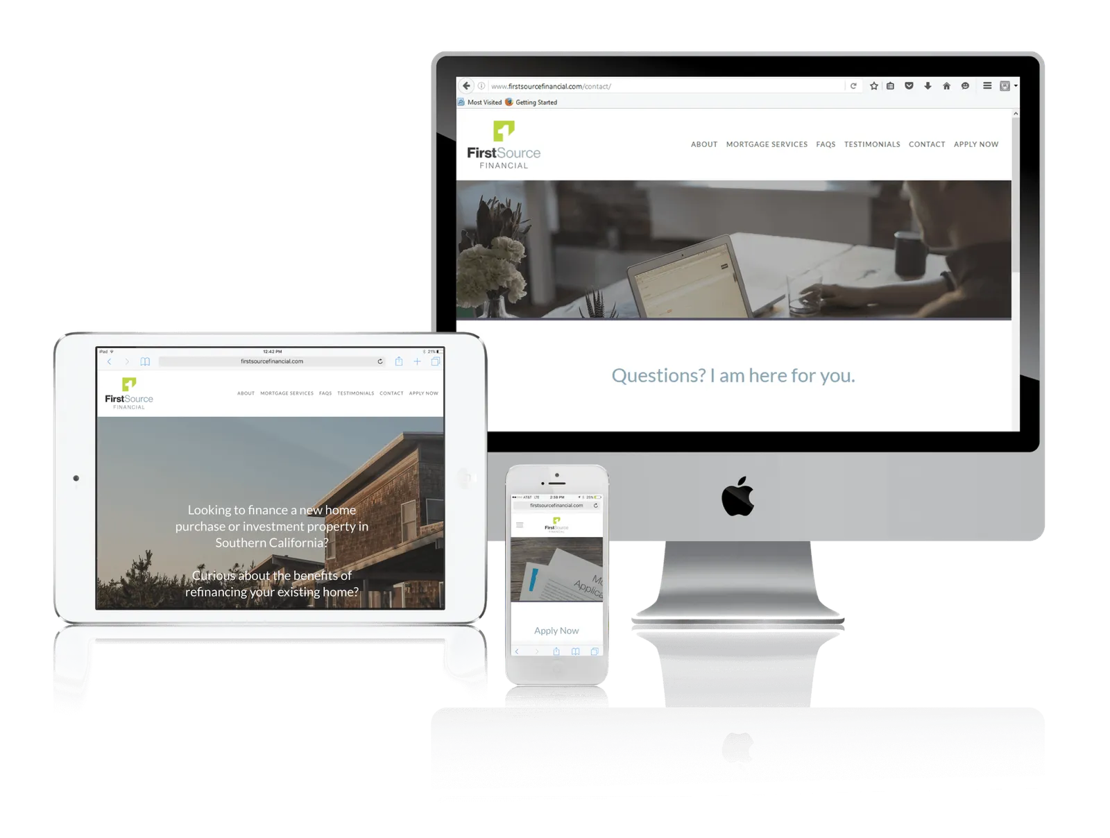 San Clemente mortgage broker website shown on desktop, laptop, tablet and phone