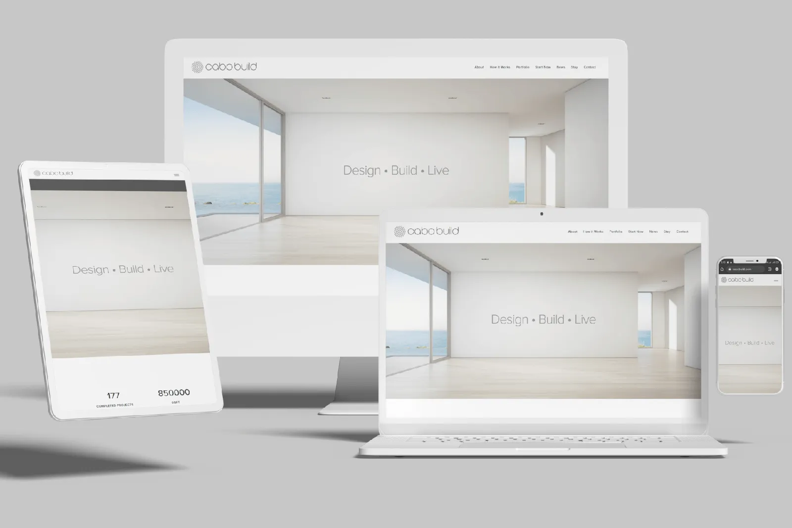 Design-build firm website shown on desktop, laptop, tablet and phone