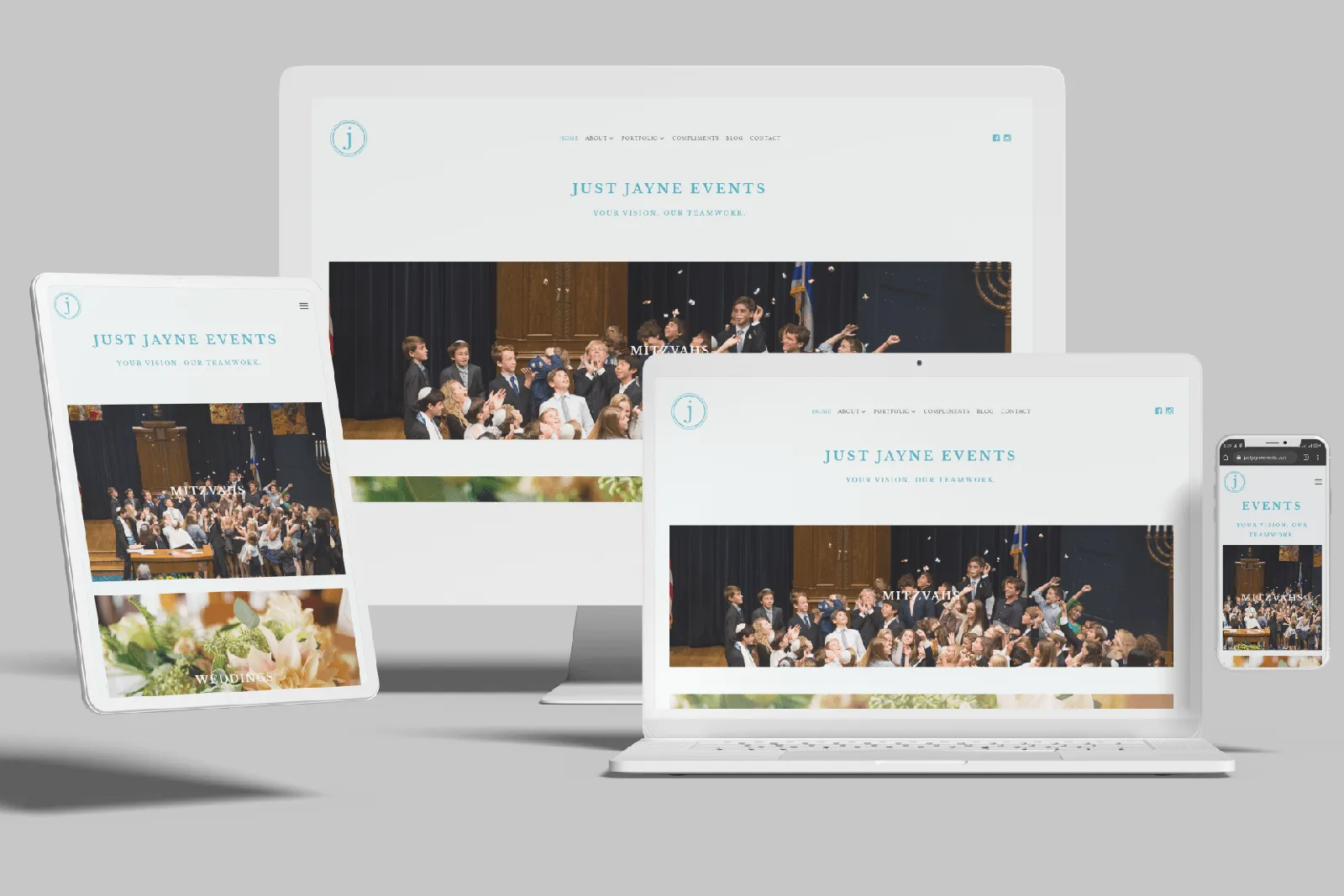 Event planner website shown on desktop, laptop, tablet and phone