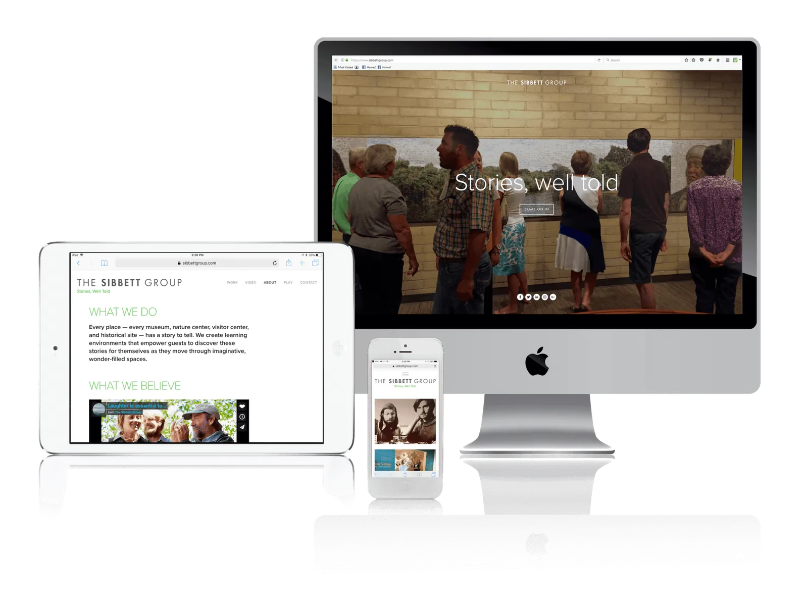 Interpretive design firm website shown on desktop, laptop, tablet and phone