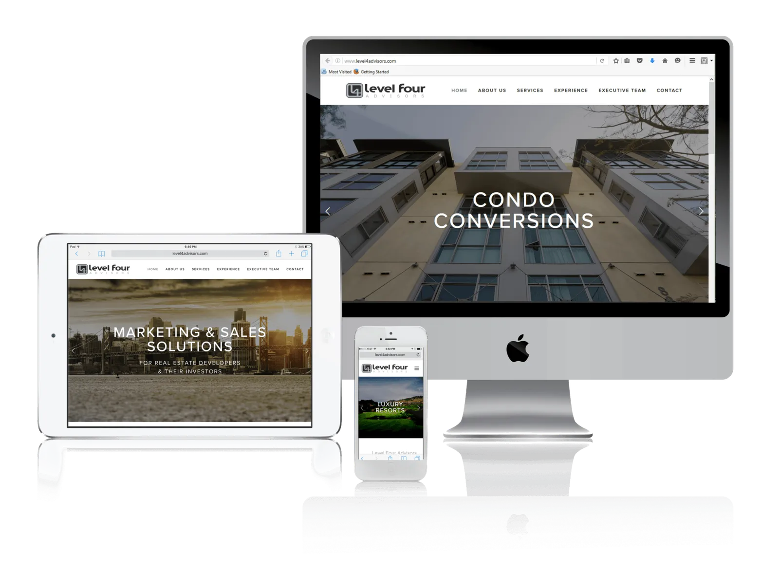 San Francisco real estate advisory firm website shown on desktop, laptop, tablet and phone