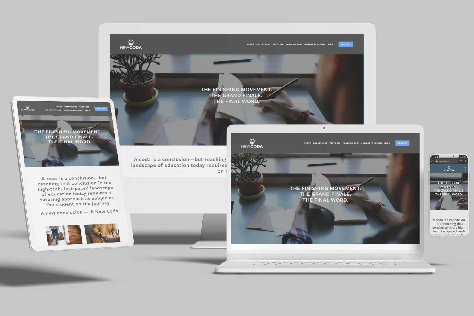 Test prep and tutoring website shown on desktop, laptop, tablet and phone