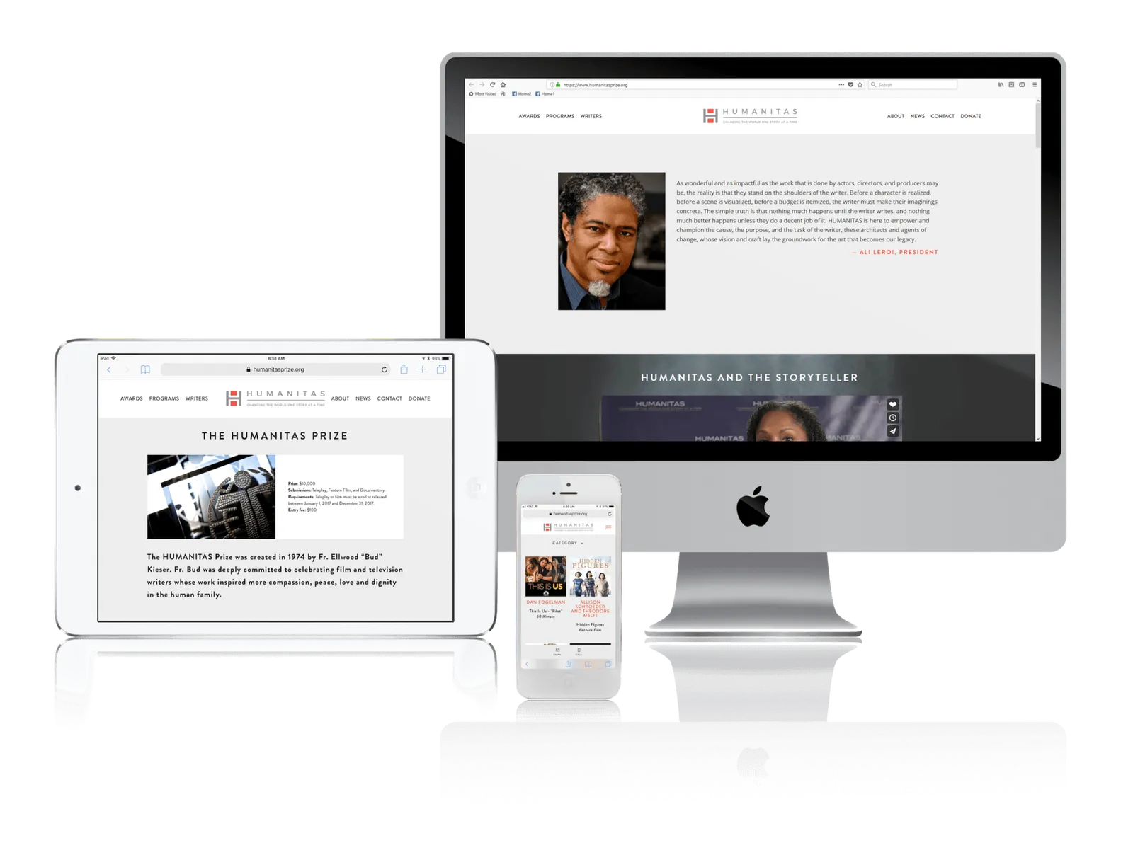 Film and television writers nonprofit website shown on desktop, laptop, tablet and phone