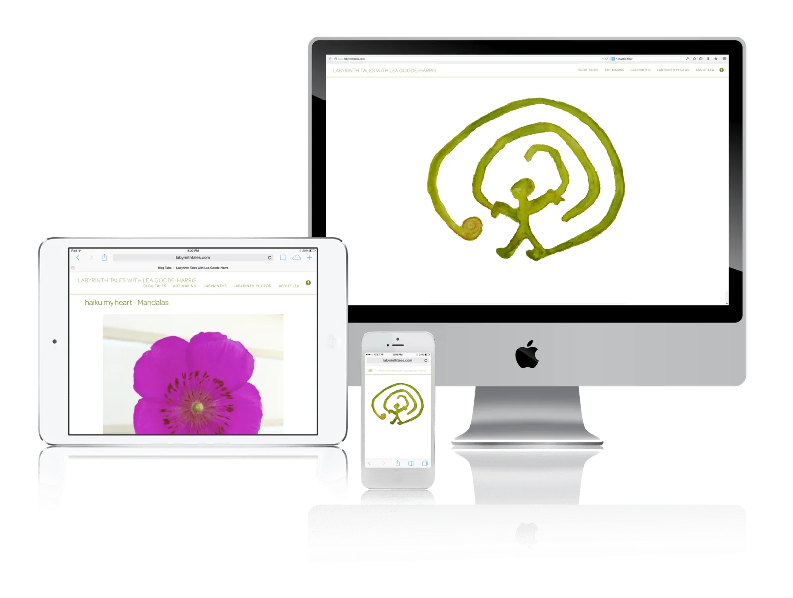 Labyrinth artist website shown on desktop, laptop, tablet and phone