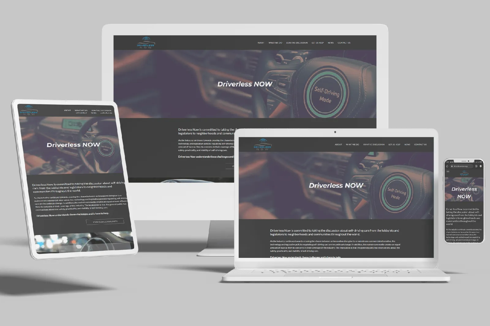 Advocacy group website shown on desktop, laptop, tablet and phone