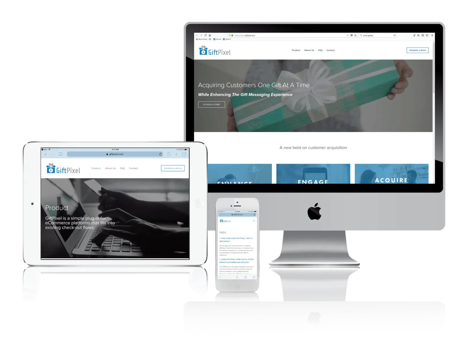 Software startup website shown on desktop, laptop, tablet and phone