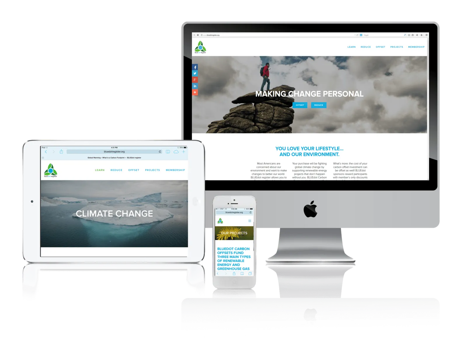 Social impact organization website shown on desktop, laptop, tablet and phone
