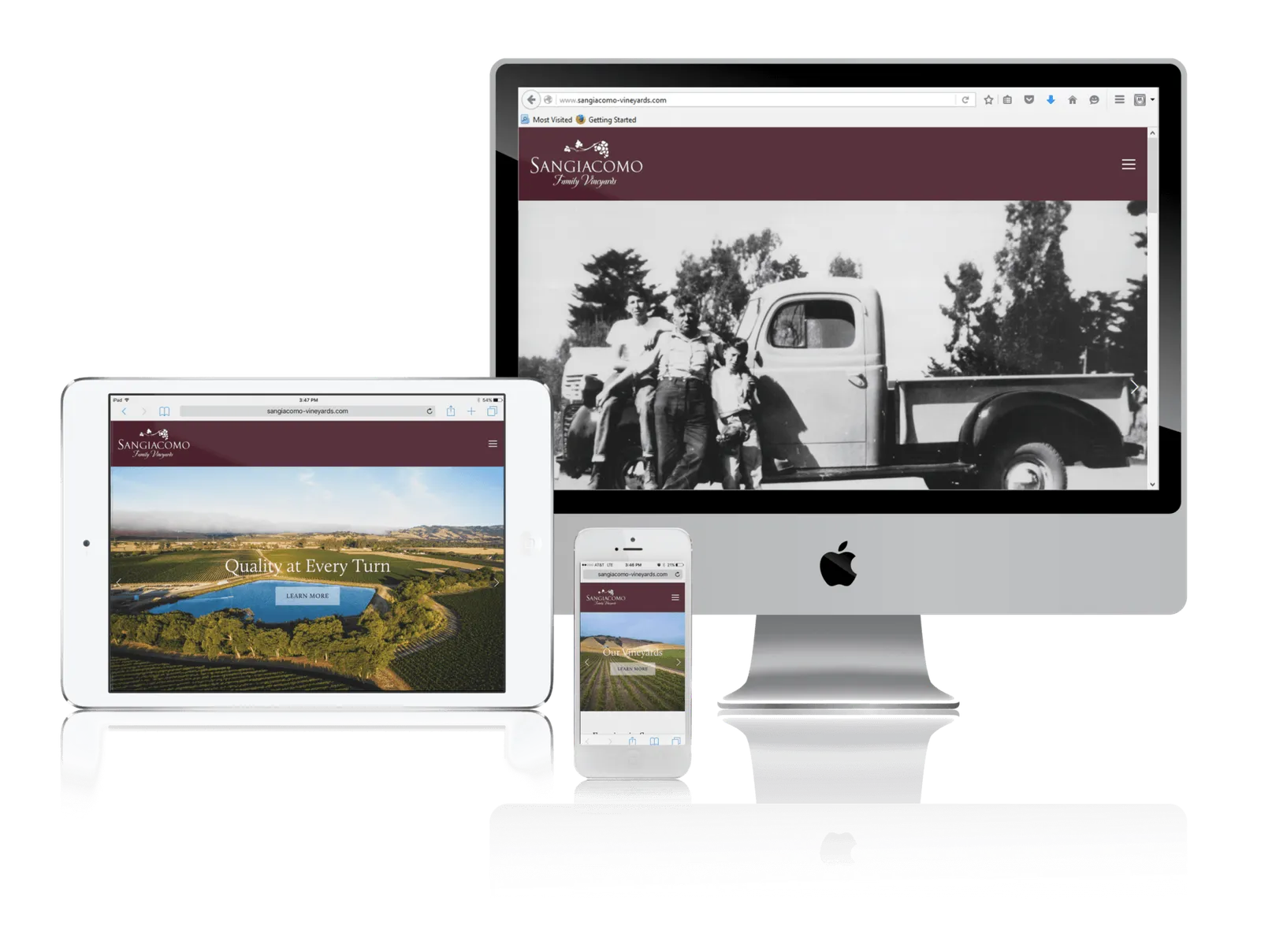 Sonoma family vineyard website shown on desktop, laptop, tablet and phone
